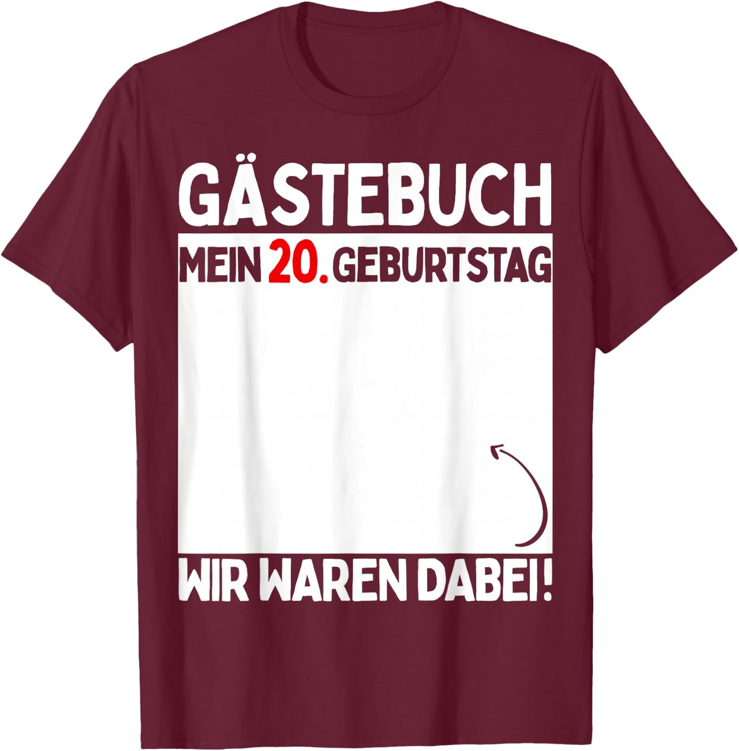 20th Birthday Man Woman 20 Years 2004 Decorative Funny Gift , black T-Shirt - T-Shirt | Maroon