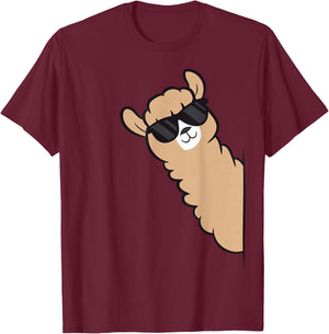 Alpaca Peeking From Side Llama Cool Alpaca T-Shirt - T-Shirt | Maroon