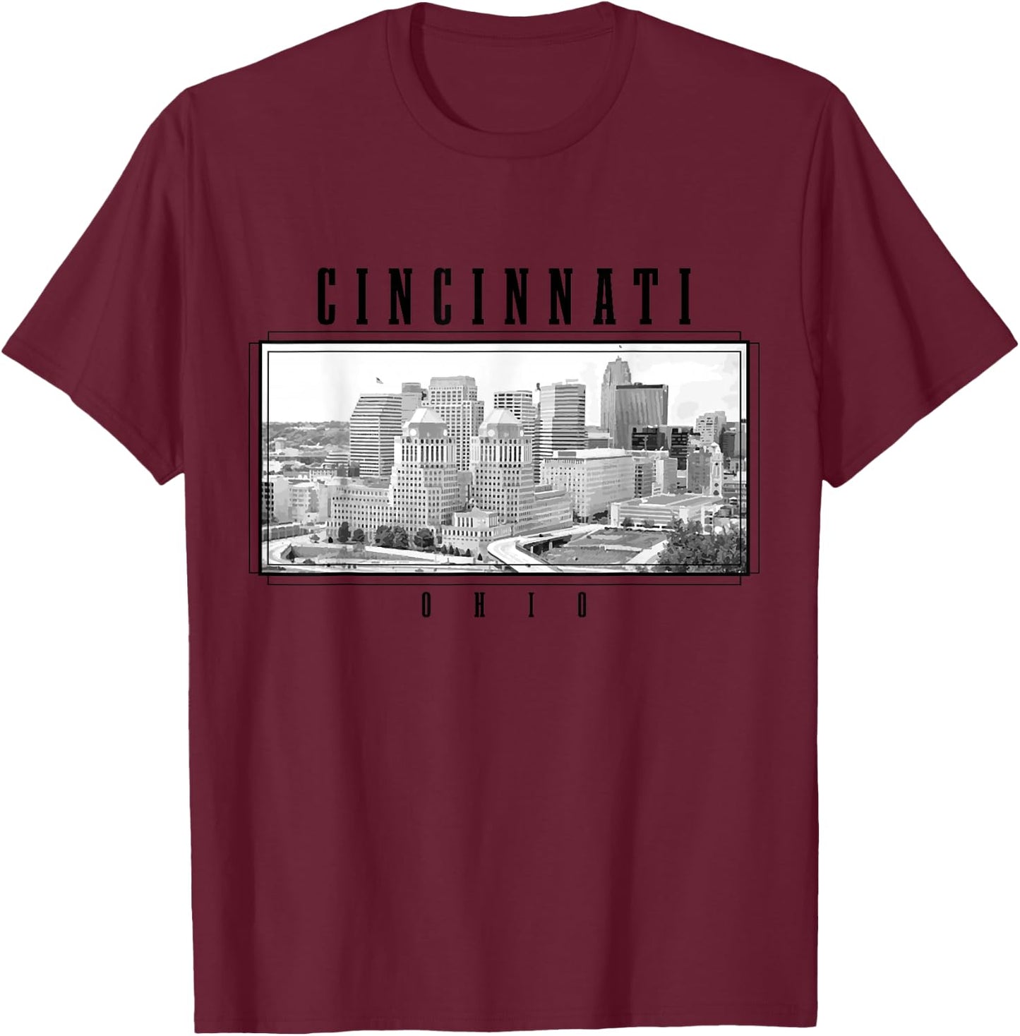 Cincinnati Ohio Vintage Skyline USA America Souvenir T-Shirt - T-Shirt | Maroon