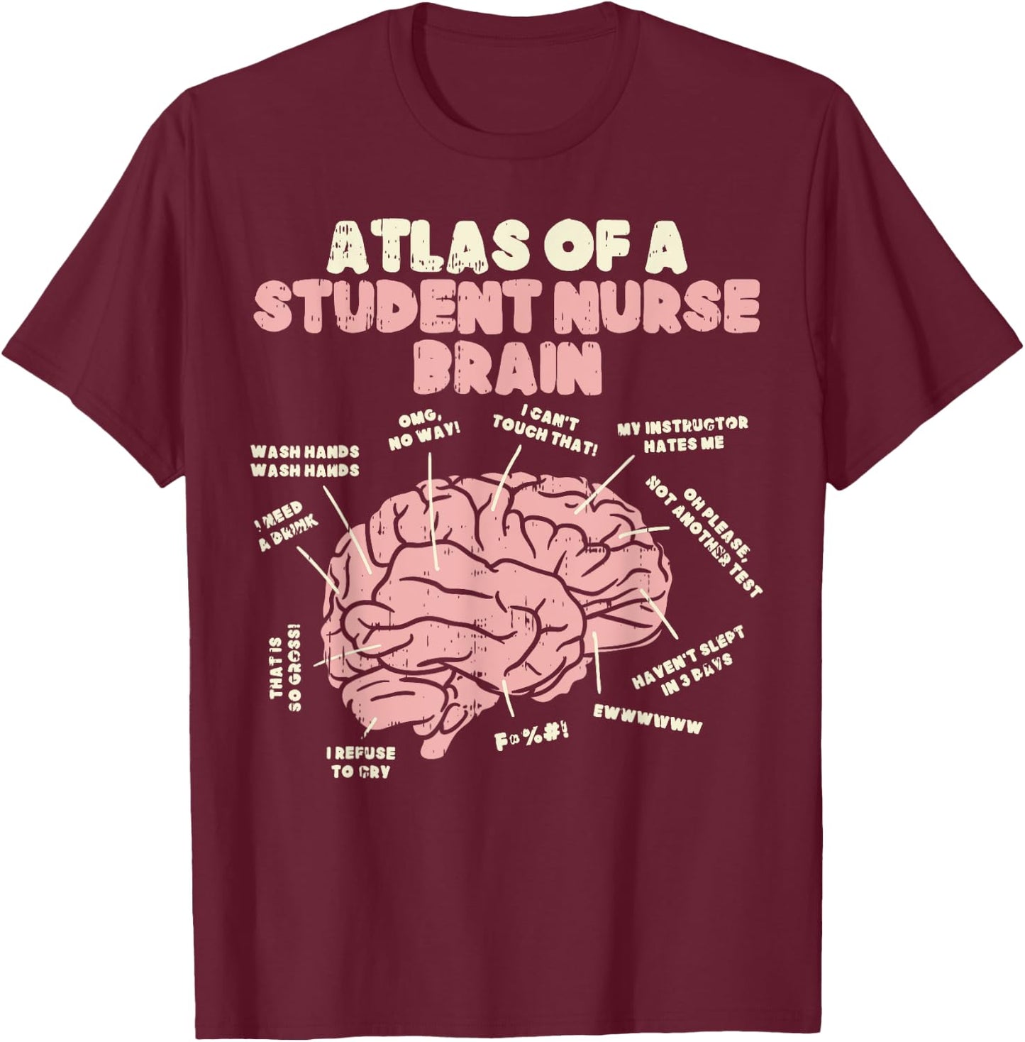Atlas Of Student Nurse Brain Funny Nursing School Women Gift T-Shirt - T-Shirt | Maroon