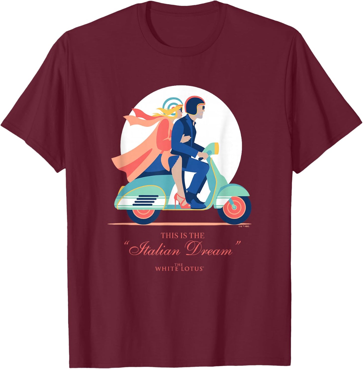 The White Lotus Tanya Italian Dream Scooter Vintage Logo T-Shirt - T-Shirt | Maroon