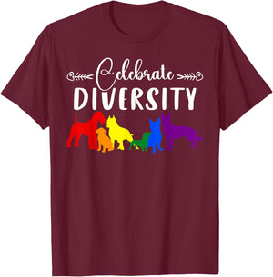 Celebrate Diversity Rainbow Dogs LGBTQ+ Pride T-Shirt - T-Shirt | Maroon