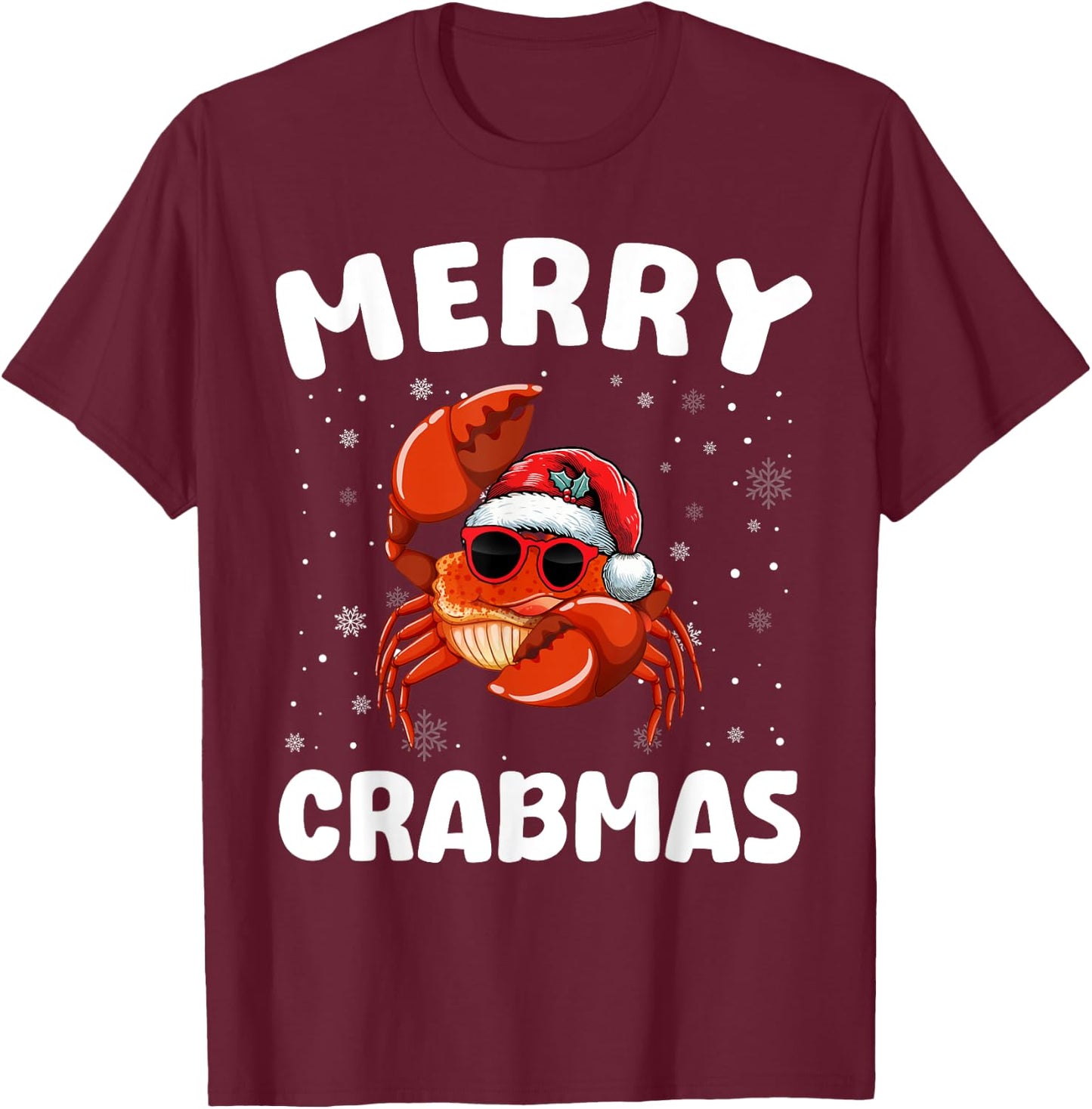 Merry Christmas Crab Merry Crabmas Funny Boy Girl Kids T-Shirt - T-Shirt | Maroon