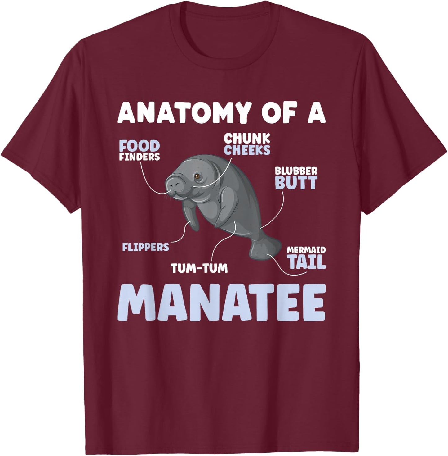 Anatomy Of A Manatee Funny Manatee Lover Manatees T-Shirt - T-Shirt | Maroon