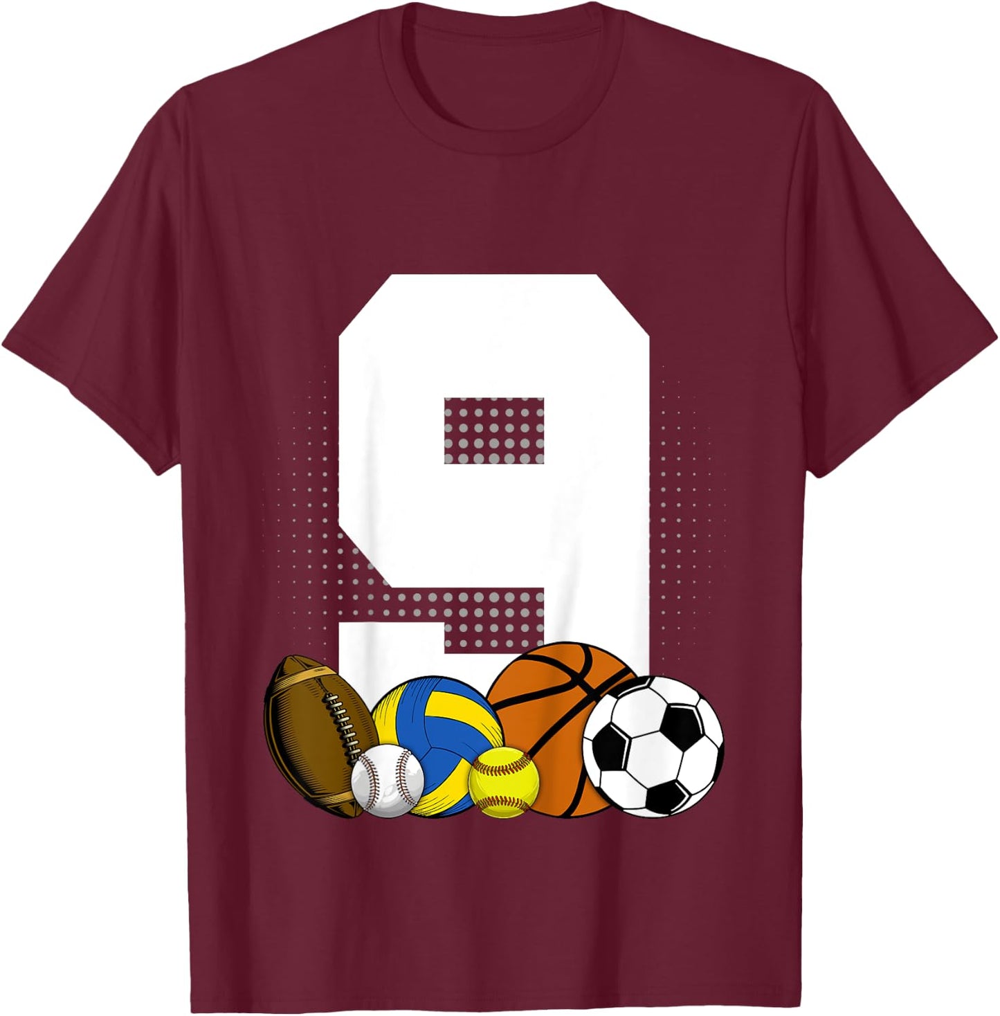 Kids 9 years Birthday Sports Kids Boys 9th Birthday Baller T-Shirt - T-Shirt | Maroon