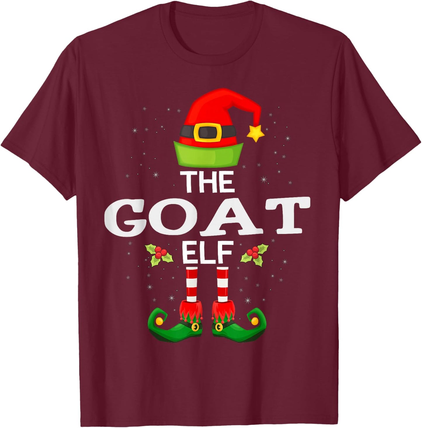 The Goat Elf Christmas Family Matching Pajama T-Shirt - T-Shirt | Maroon