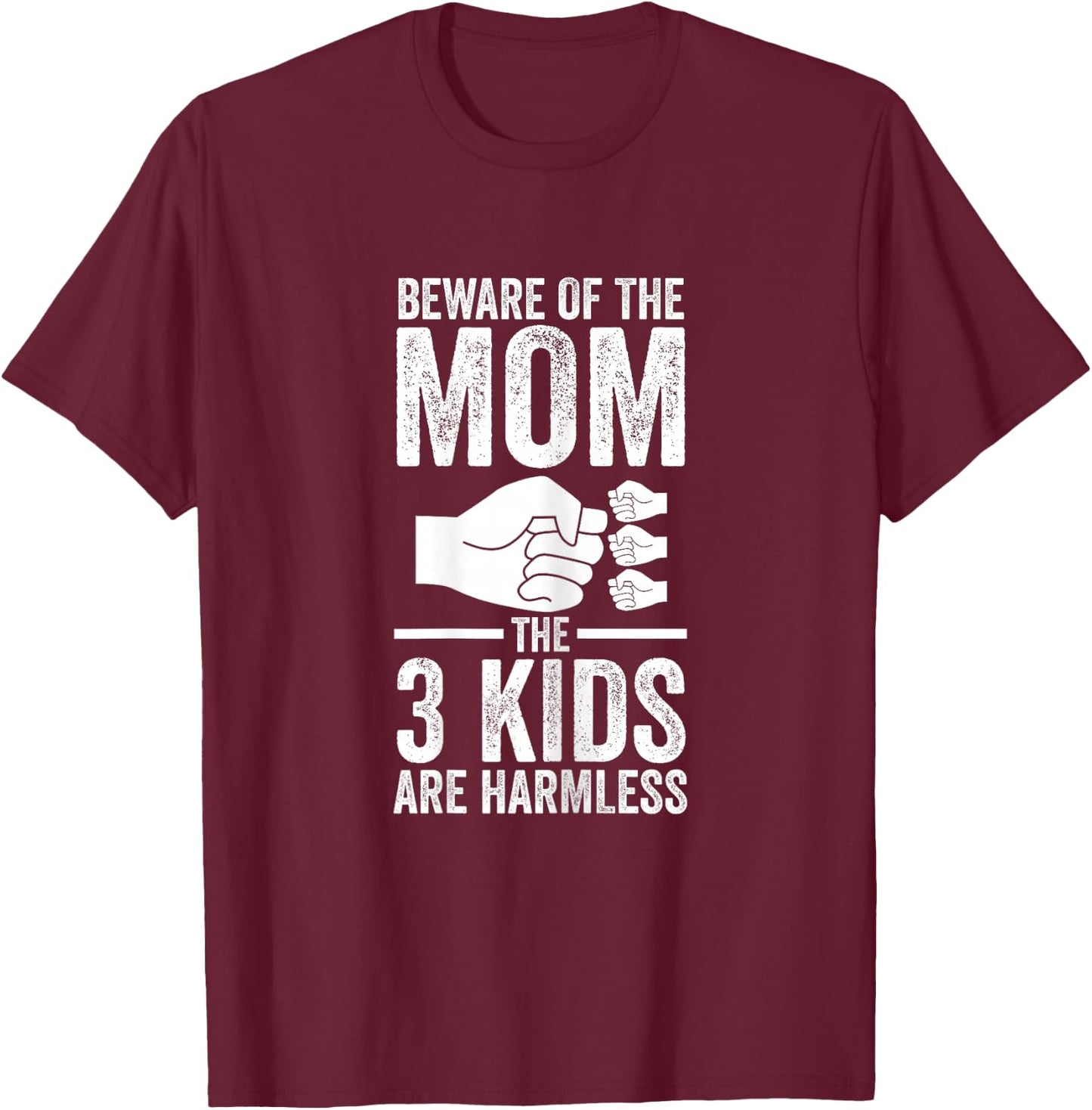Women's with German Text "Vorsicht vor der Mutter Die 3 Kinder Mama von 3 Kinder" [, black T-Shirt - T-Shirt | Maroon