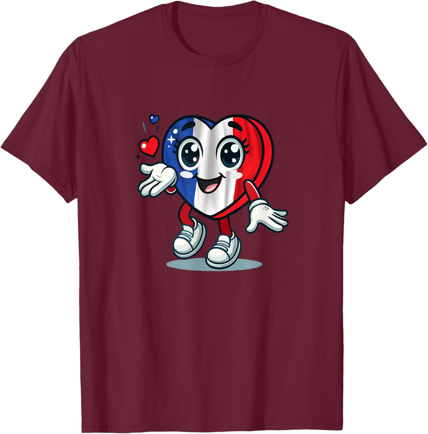 Coeur Mignon Avec Drapeau Français / Love France Cartoon , Black, S T-Shirt - T-Shirt | Maroon