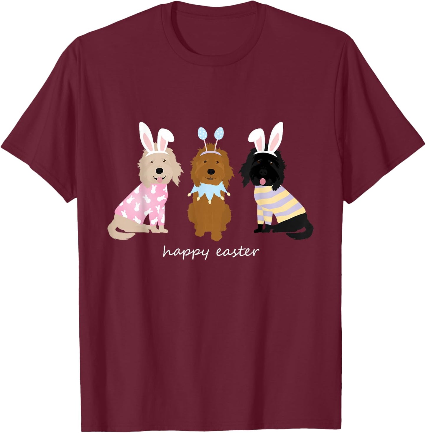 Happy Easter Goldendoodle Dogs Cute Golden Doodle Bunny T-Shirt - T-Shirt | Maroon
