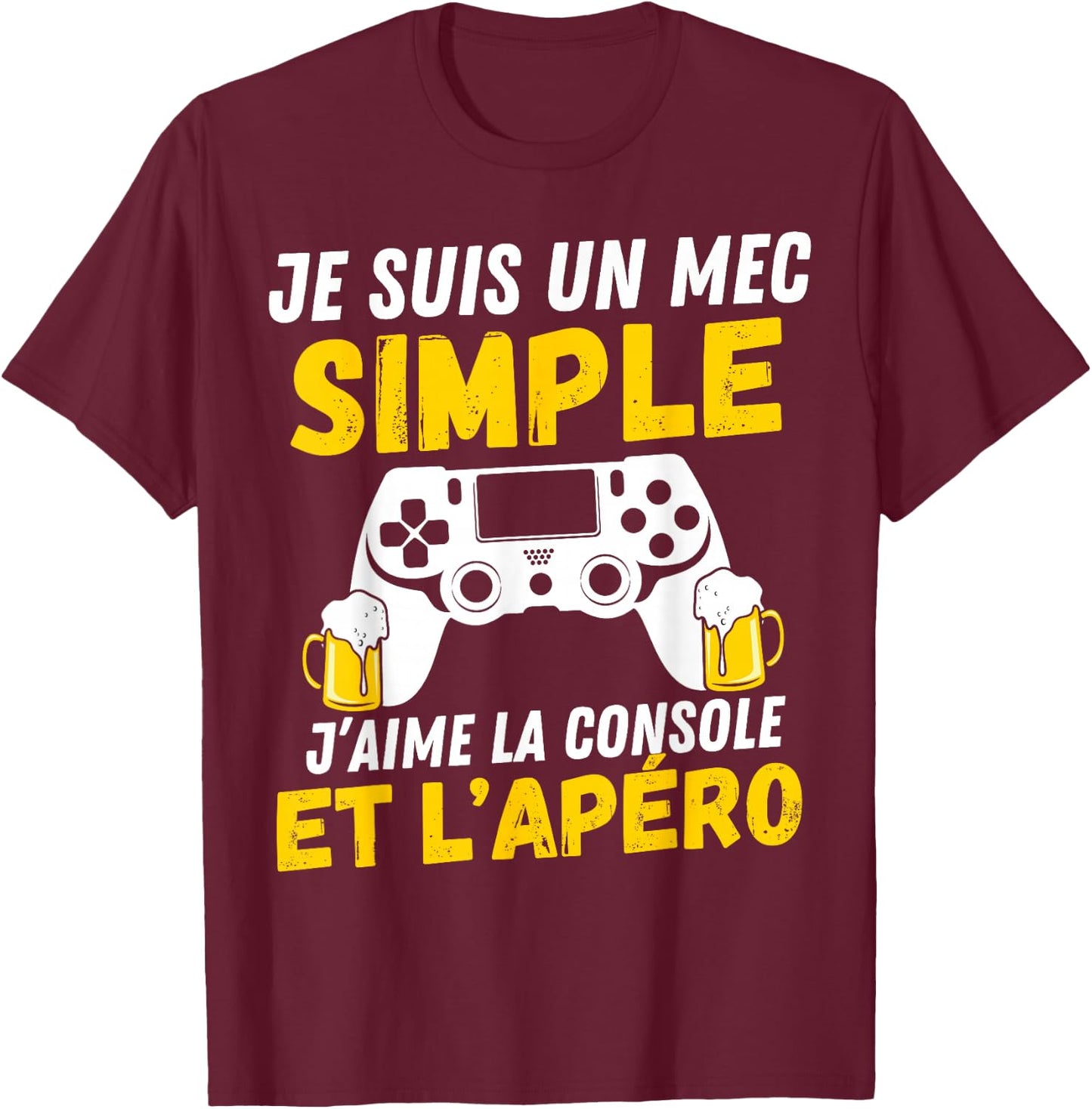 Simple guy i love aperitif and console funny teen video gamer , Black, S T-Shirt - T-Shirt | Maroon
