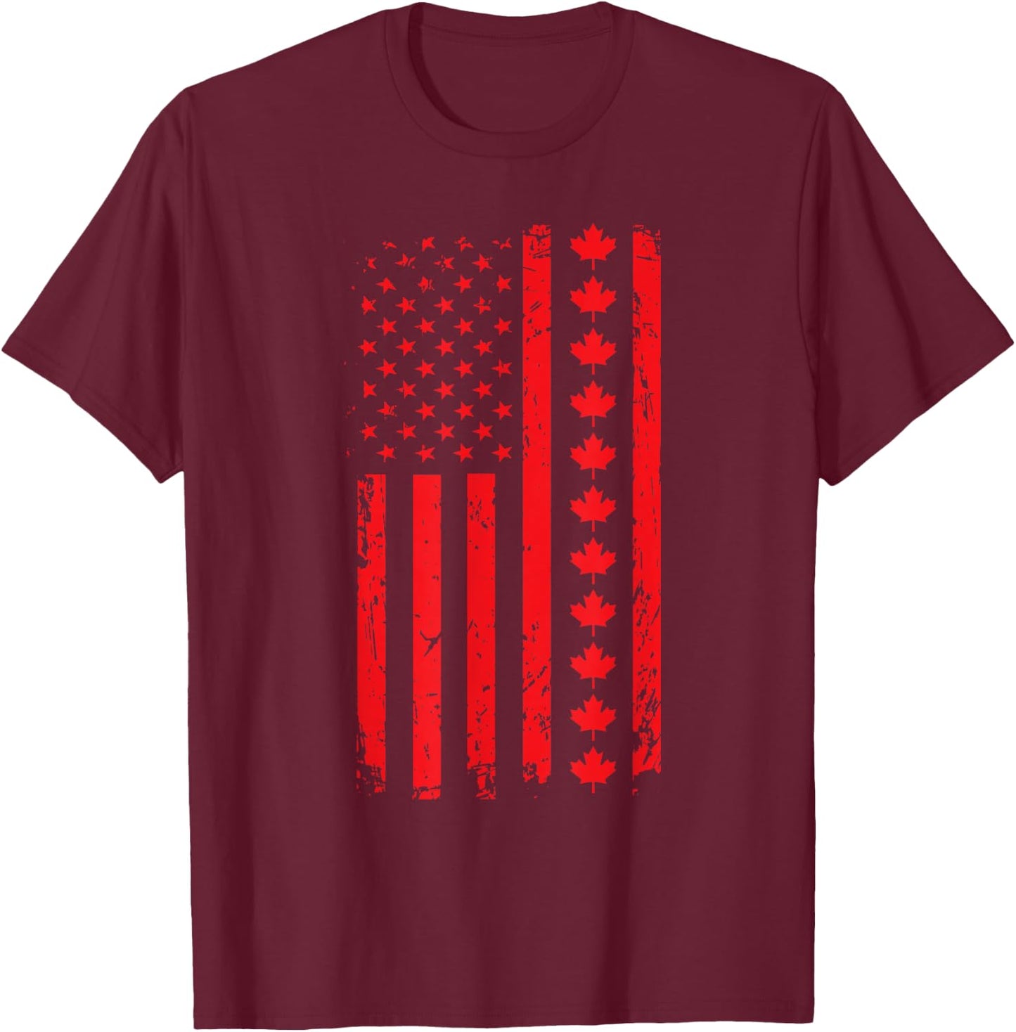Our 51st state of America American Flag with Canada Maple T-Shirt - T-Shirt | Maroon