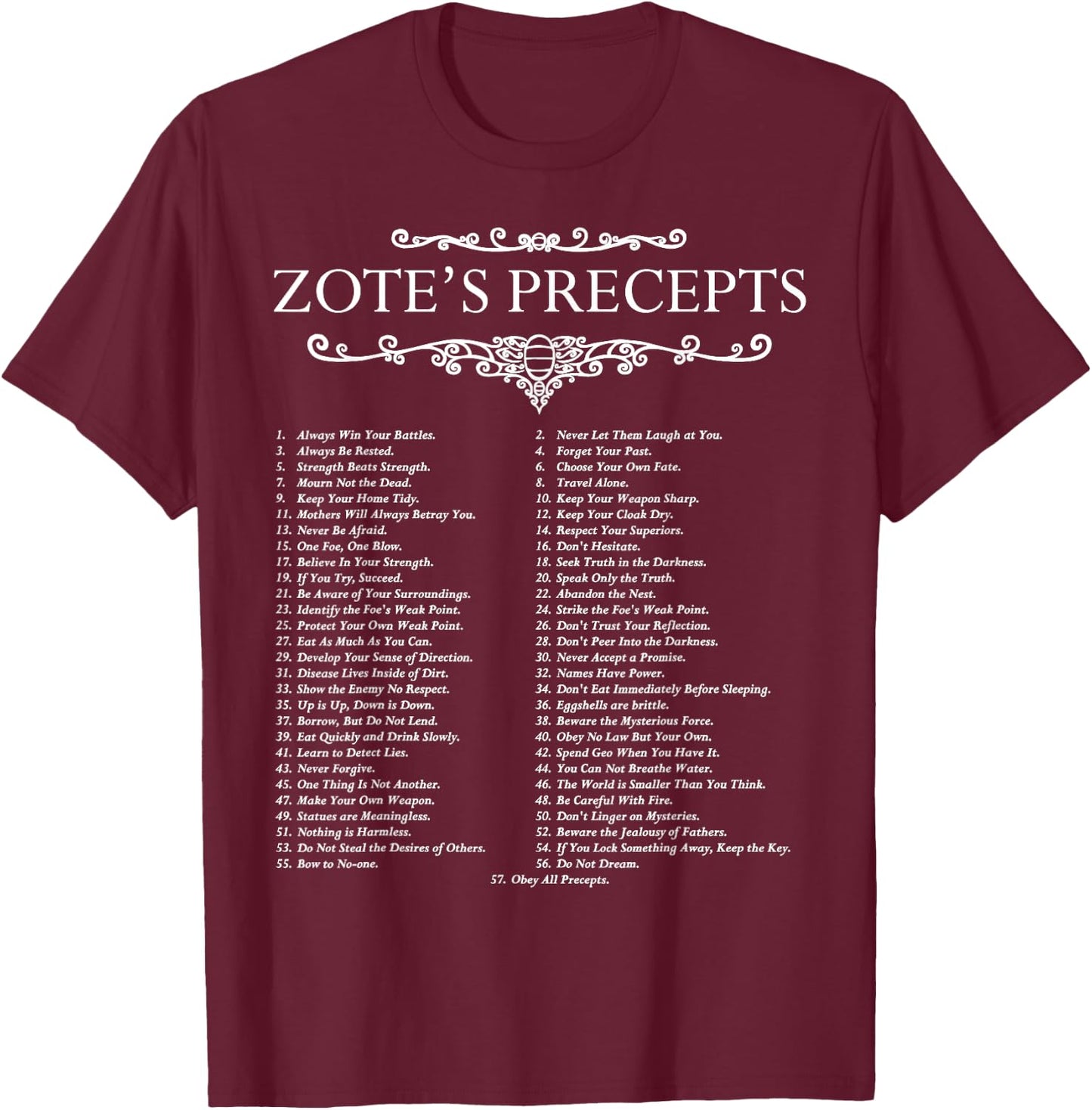 Funny Nerdy Zote's Precepts Knight Gamer T-Shirt - T-Shirt | Maroon