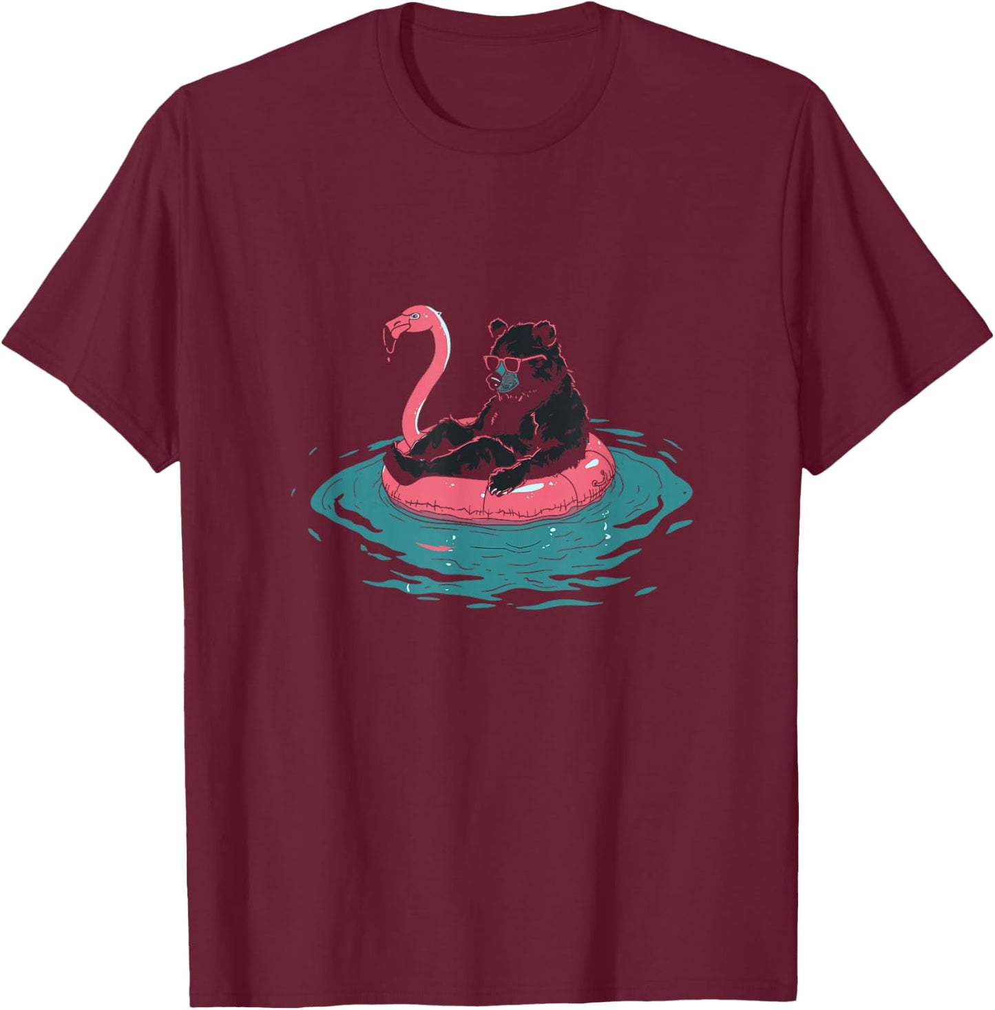 Summer Splash Flamingo Float Gay Bear T-Shirt - T-Shirt | Maroon