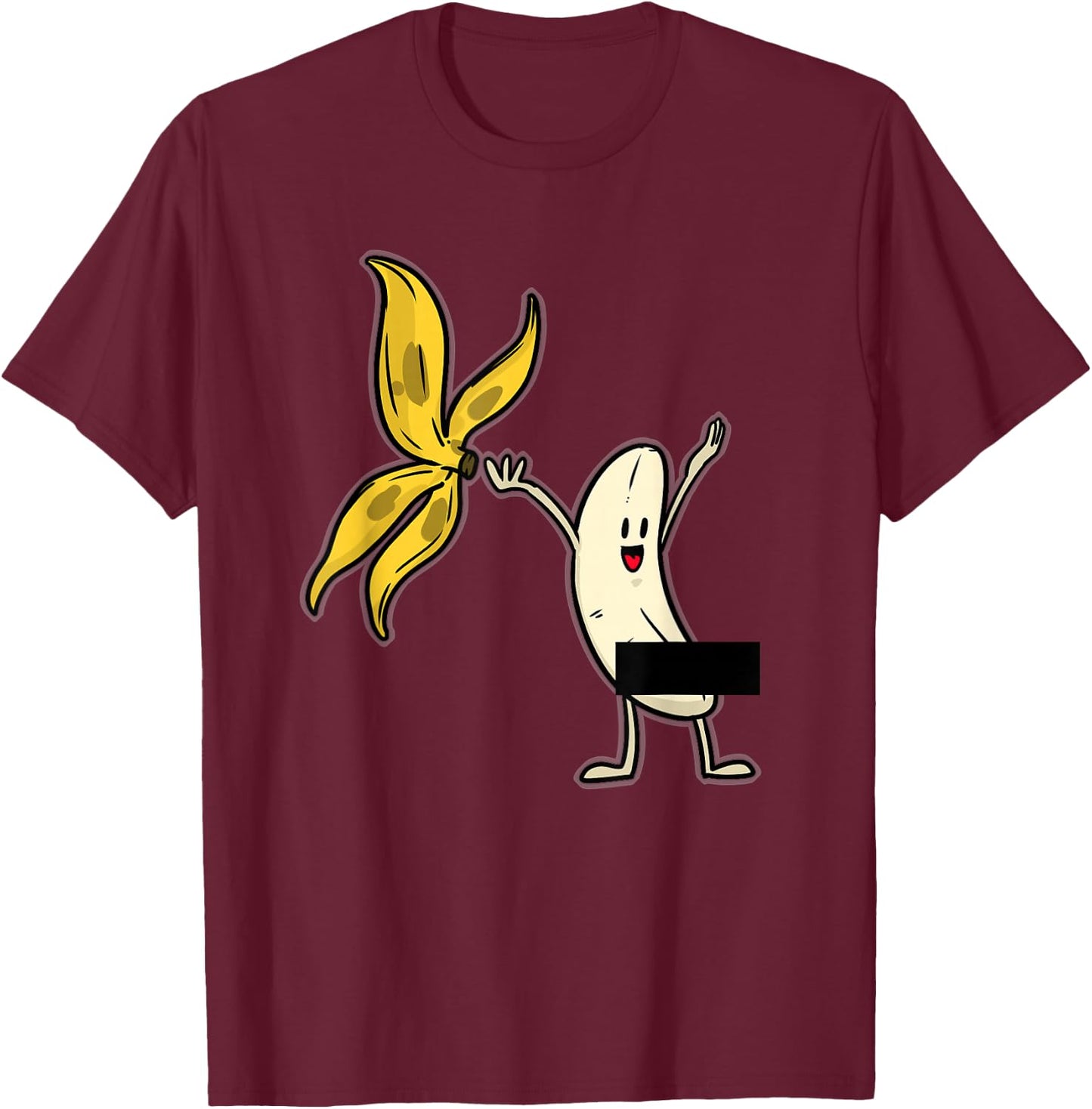 Banana Striptease Censored Naked Funny Adult T-Shirt - T-Shirt | Maroon