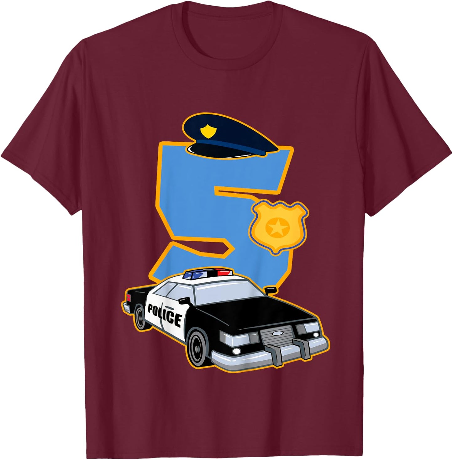 Kids 5th Birthday Police 5 Years Old Officer Car Costume T-Shirt - T-Shirt | Maroon