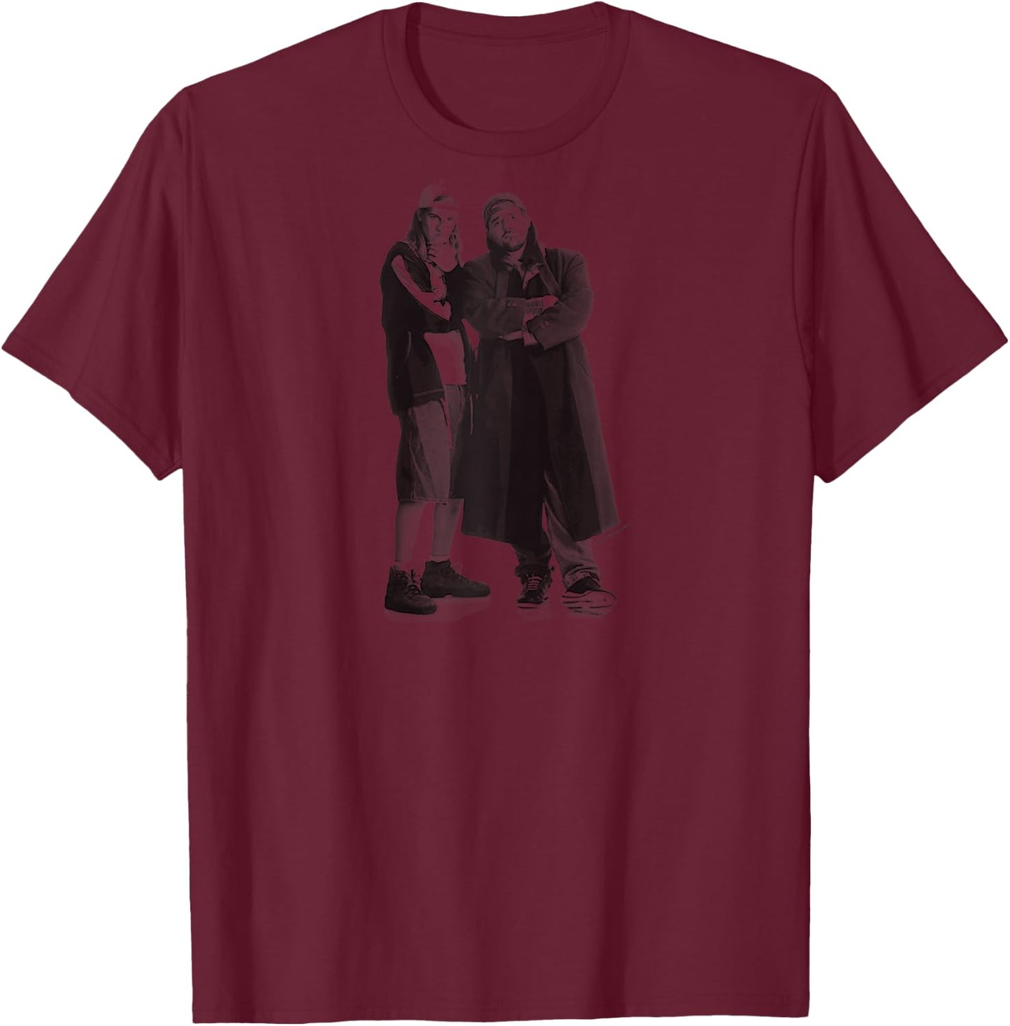Jay & Silent Bob Black & White Standing Portrait Raglan Baseball T-Shirt - T-Shirt | Maroon