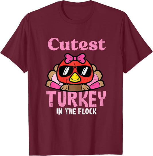 Thanksgiving Cutest Turkey Flock Girls Kids Toddlers Youth T-Shirt - T-Shirt | Maroon