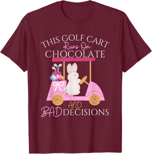 Golf Golfer Easter Eggs Bunny Rabbit Golf Cart Matching T-Shirt - T-Shirt | Maroon