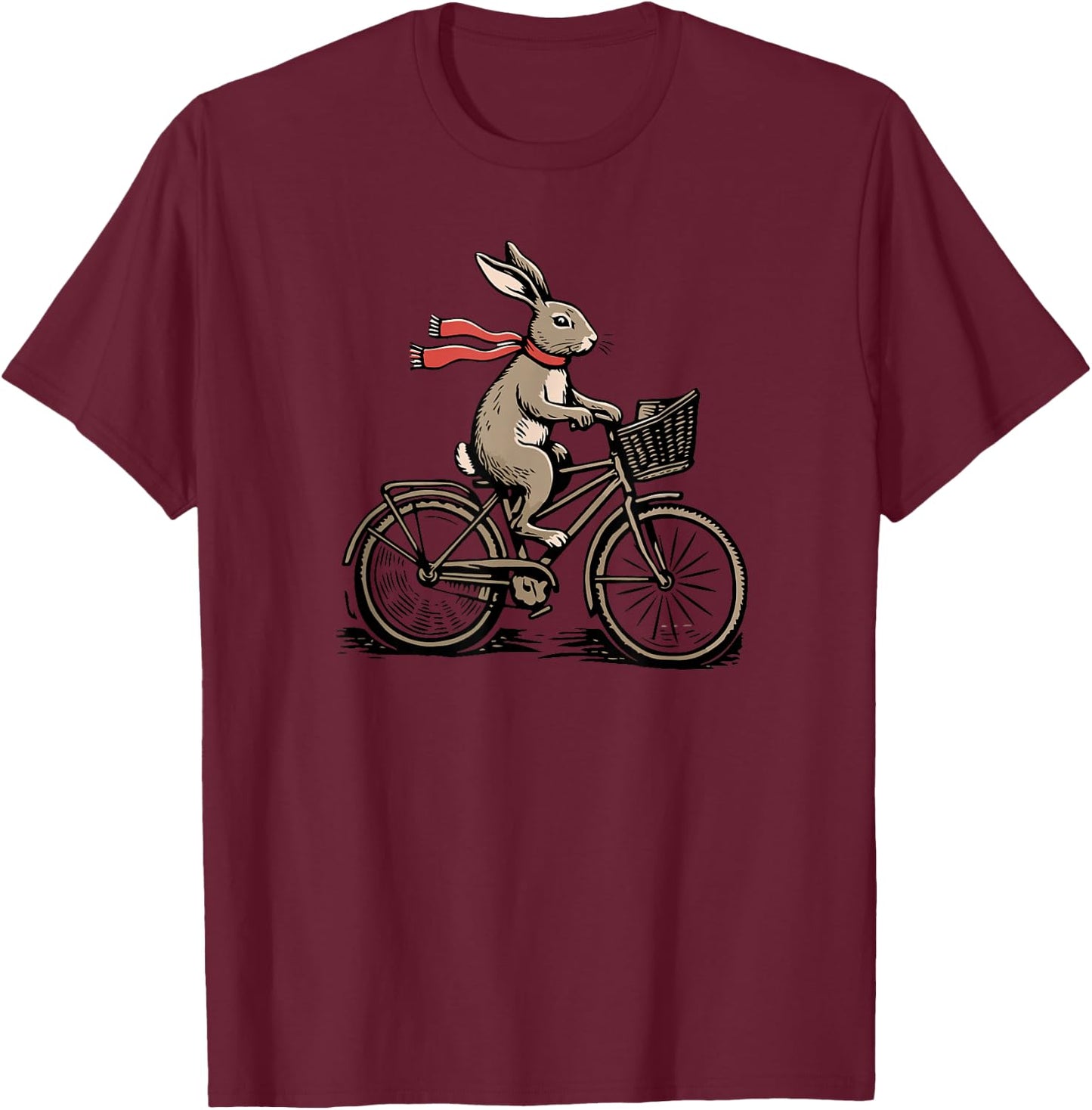 Rabbit Riding a Bicycle Retro Hare Whimsical Vintage Bunny T-Shirt - T-Shirt | Maroon
