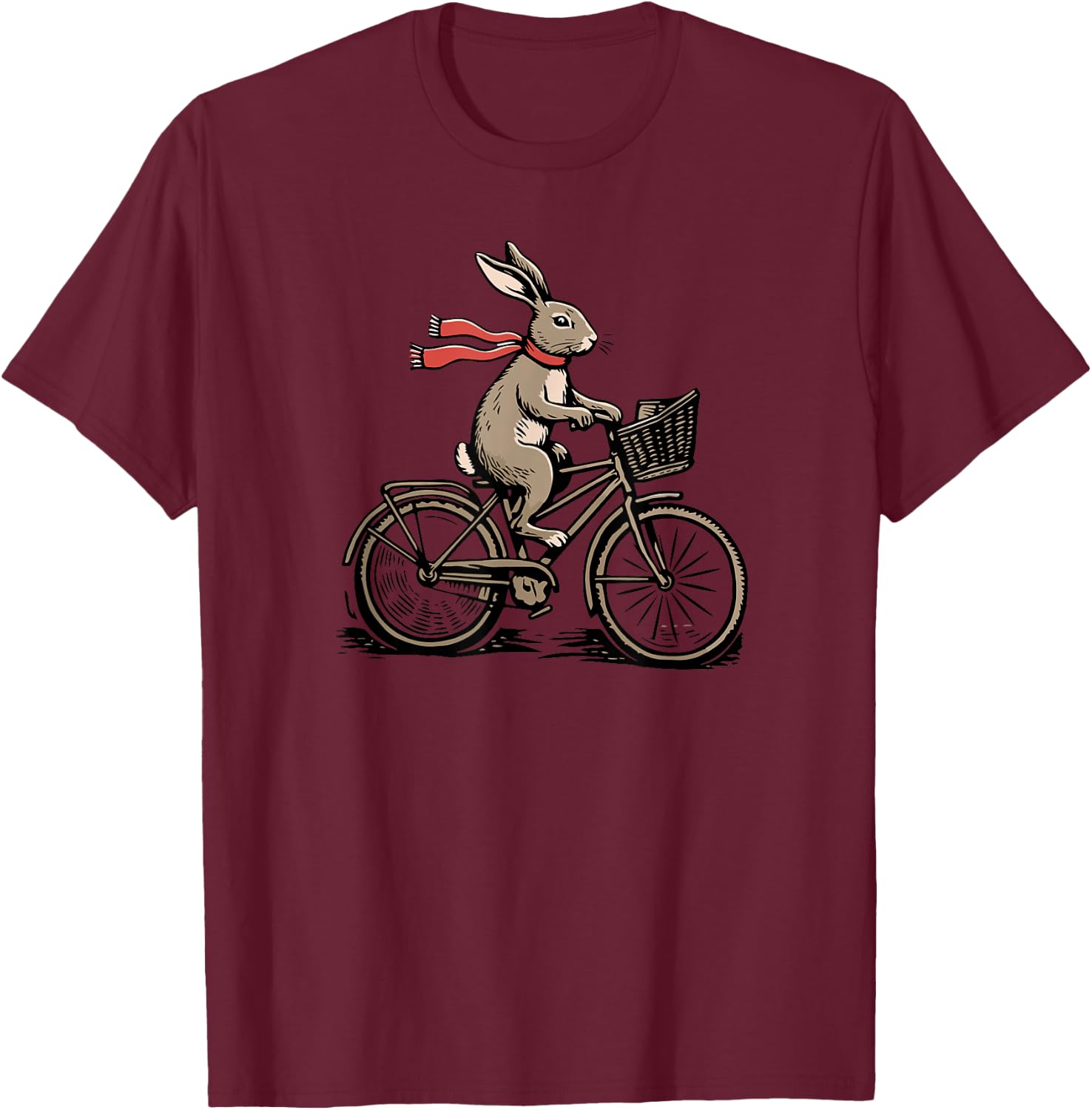 Rabbit Riding a Bicycle Retro Hare Whimsical Vintage Bunny T-Shirt - T-Shirt | Maroon