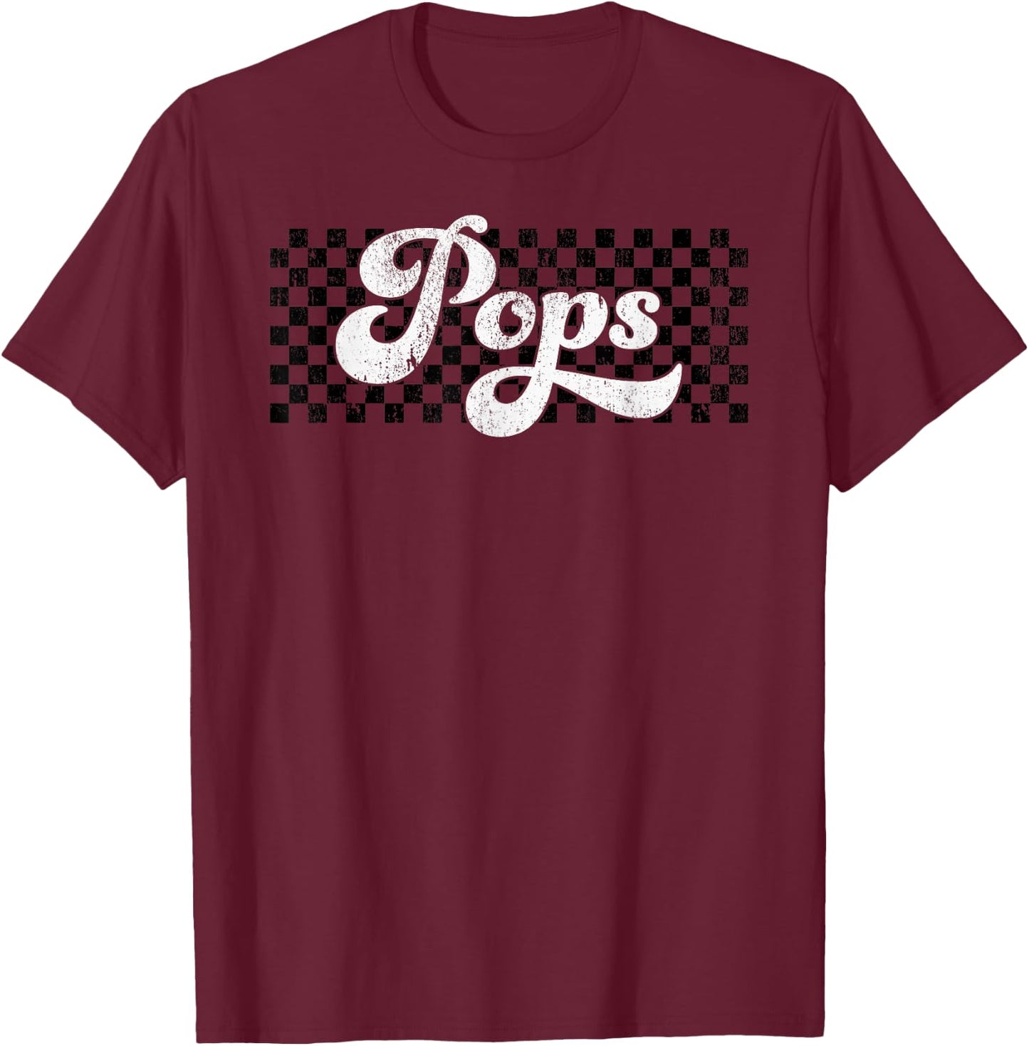 Pops Grandpa Retro Checkered Fathers Day Vintage T-Shirt - T-Shirt | Maroon