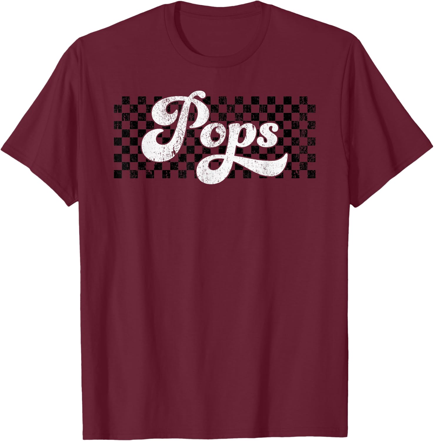 Pops Grandpa Retro Checkered Fathers Day Vintage T-Shirt - T-Shirt | Maroon