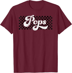 Pops Grandpa Retro Checkered Fathers Day Vintage T-Shirt - T-Shirt | Maroon
