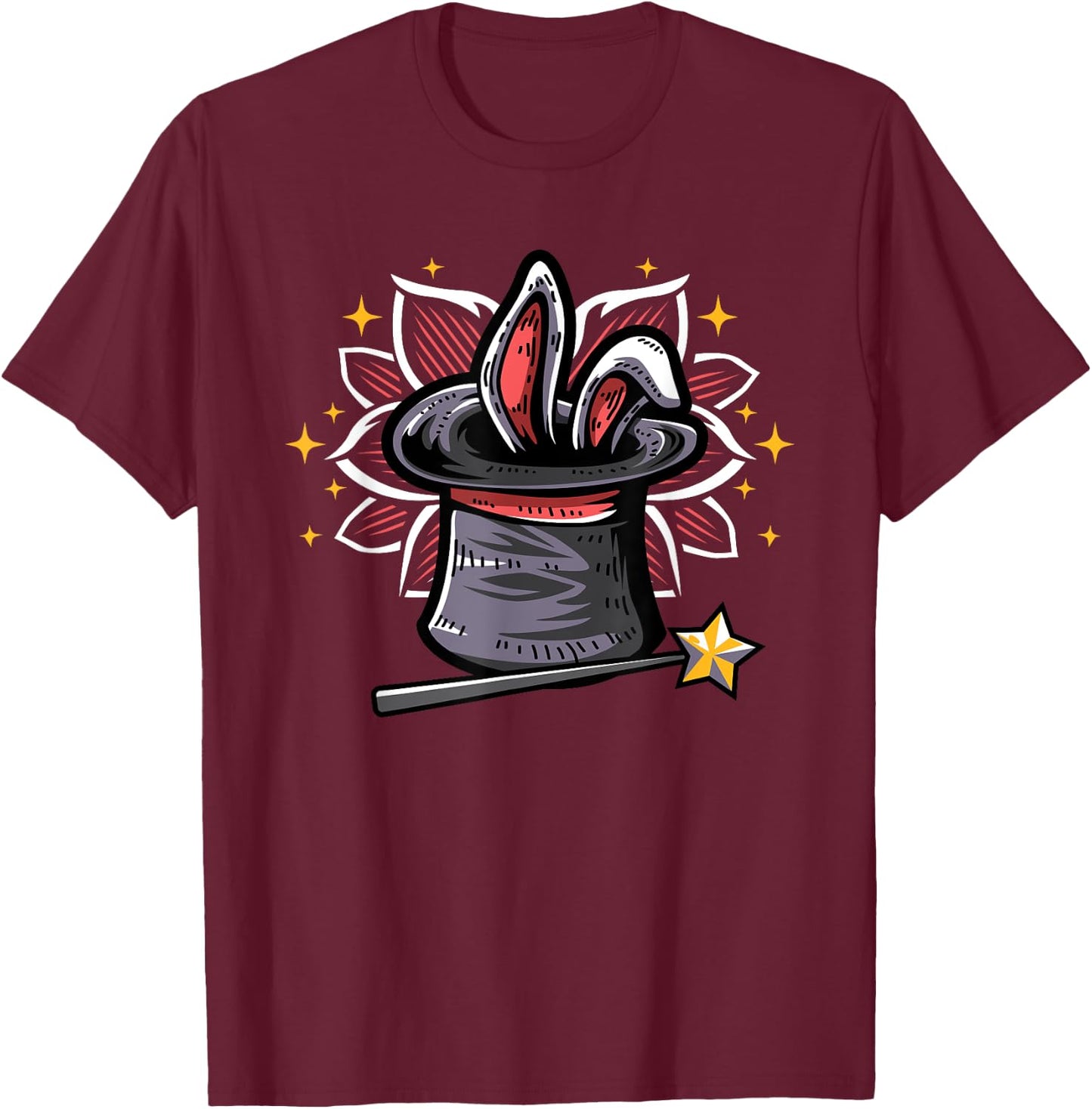 Magic Magician Hat Rabbit In A Hat Magic Wand T-Shirt - T-Shirt | Maroon