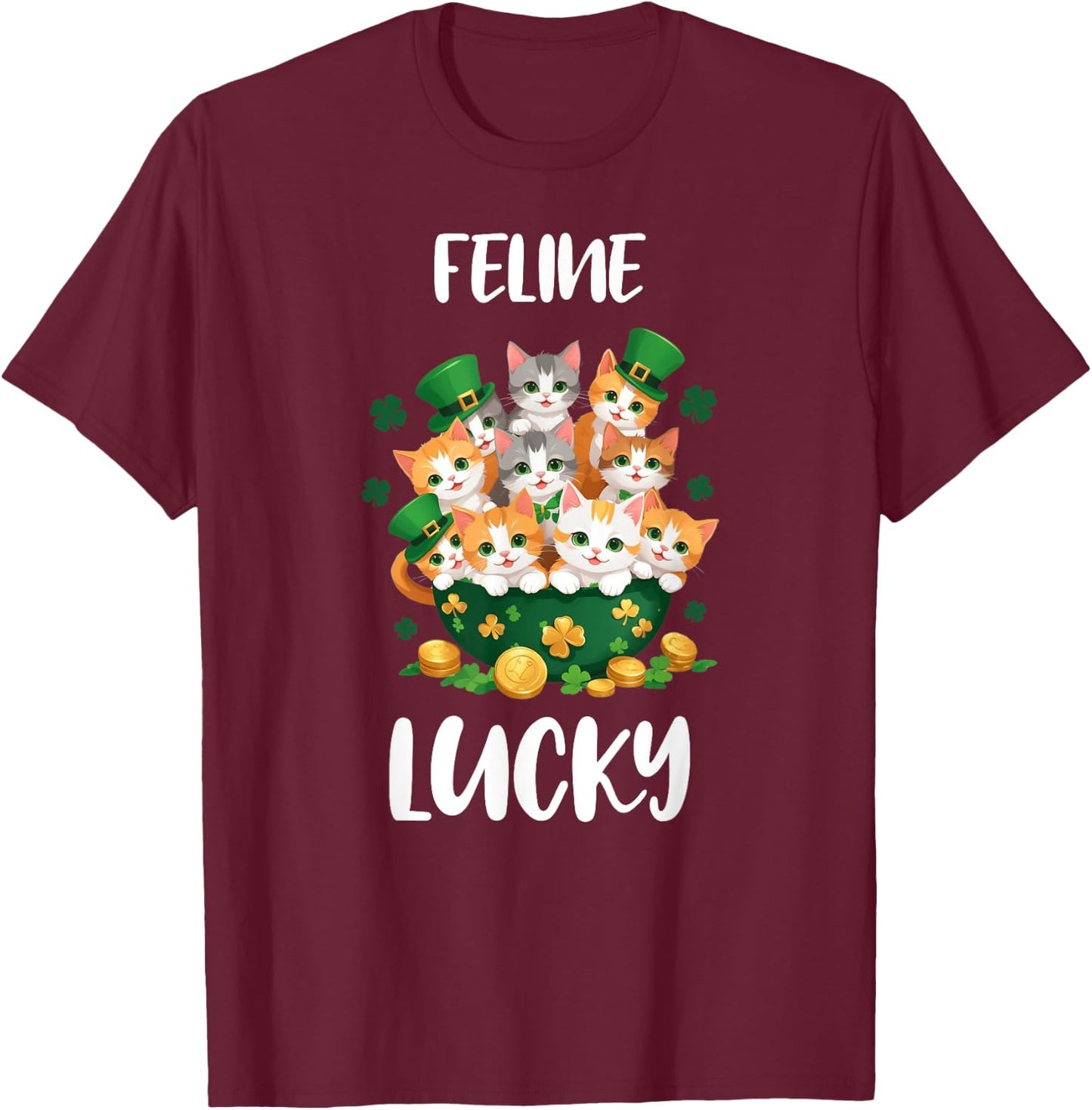 Funny St. Patrick's Day Shirt Cat Lover Feline Lucky T-Shirt - T-Shirt | Maroon
