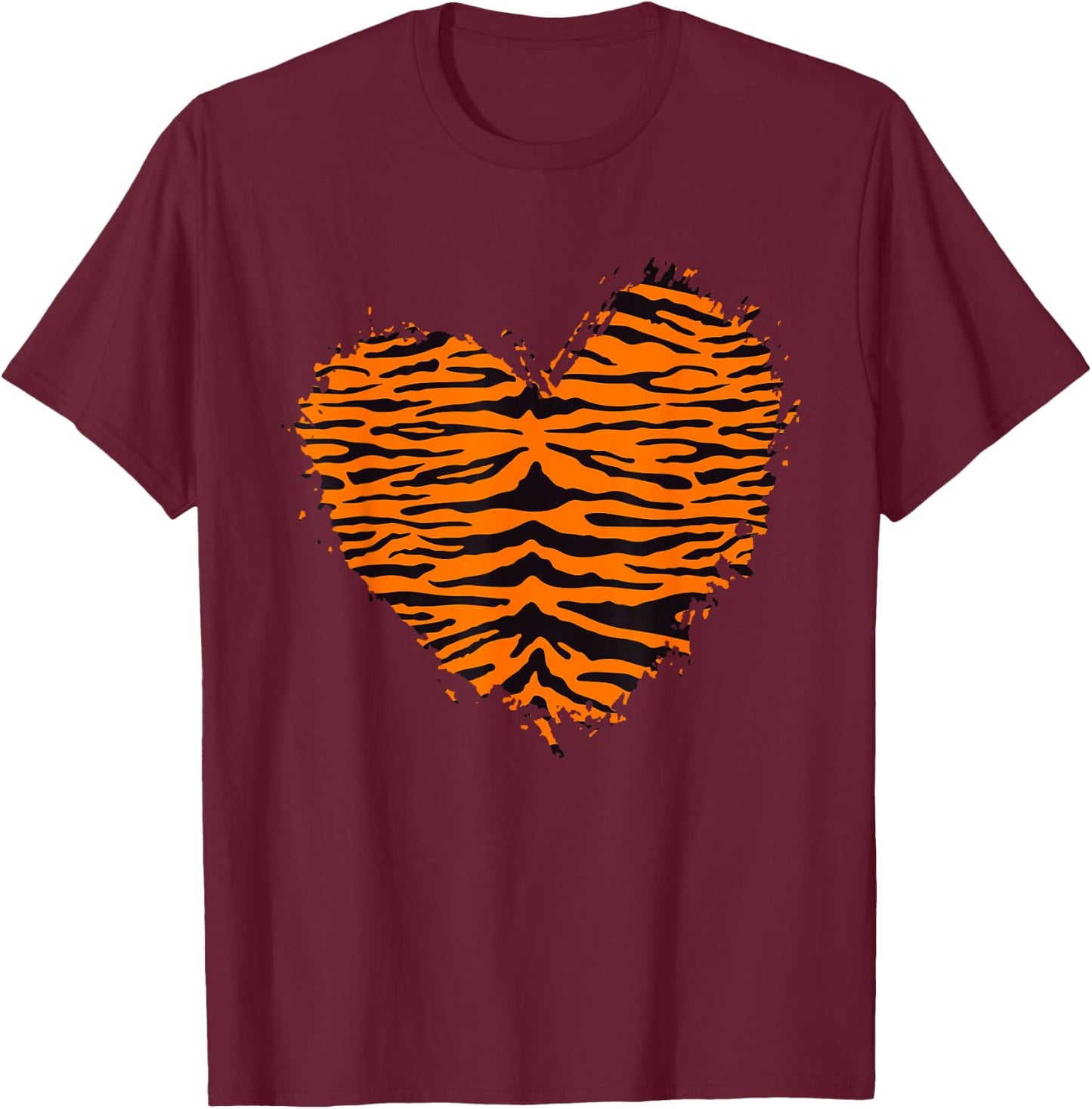 Tiger Heart Stripes Print Cute Tiger Zoo Costume Women Girls T-Shirt - T-Shirt | Maroon