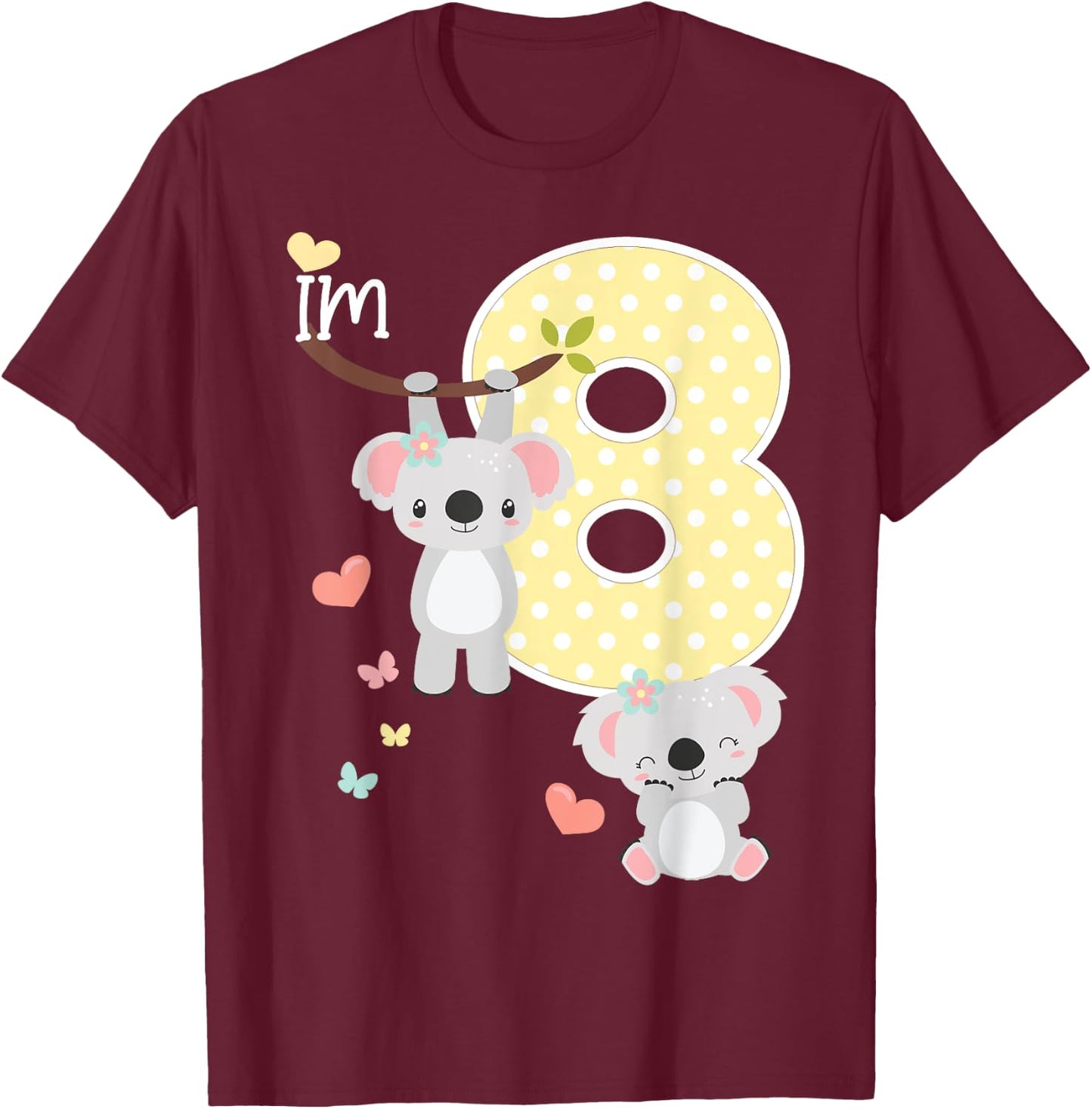 Koala Bear 8th Birthday Girl 8 Year Old Birthday Cute Koalas T-Shirt - T-Shirt | Maroon