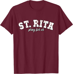 St Rita Pray For Us Baseball Mama Patron Saint T-Shirt - T-Shirt | Maroon