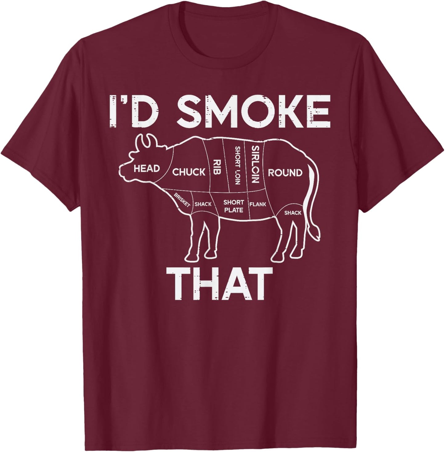 Id Grill That Cow Beef Meat Chart Bbq Barbecue Grill Butcher T-Shirt - T-Shirt | Maroon