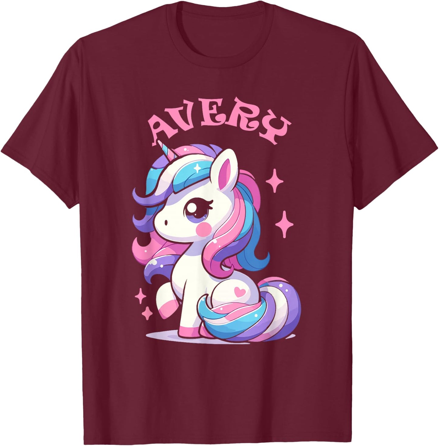 Avery Cute Unicorn Design for Girls Name Avery T-Shirt - T-Shirt | Maroon