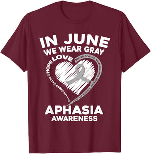 Aphasia Awareness Gray Ribbon Support Family Matching T-Shirt - T-Shirt | Maroon