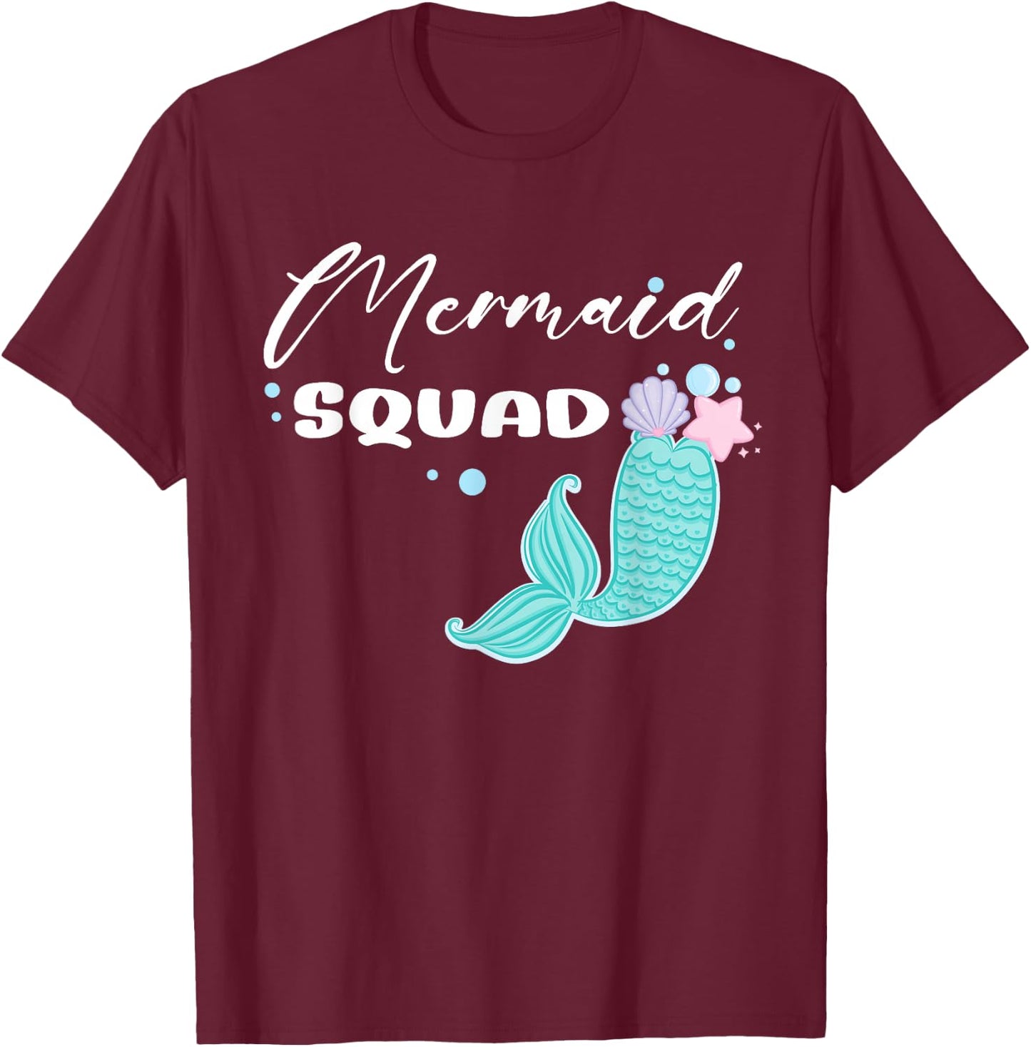 Funny Mermaid Squad Party Matching Birthday Kids T-Shirt - T-Shirt | Maroon