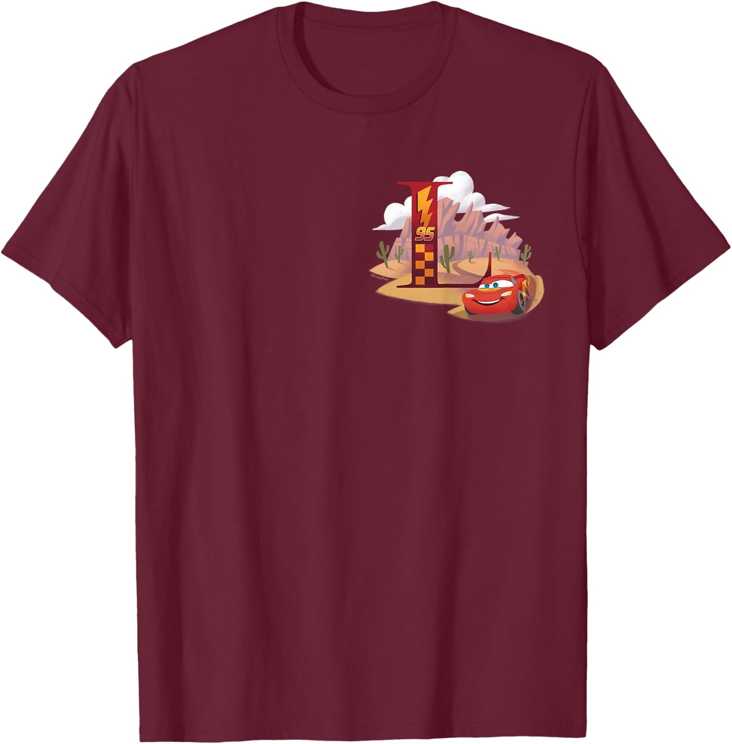 Disney & Pixar Alphabet Monogram Letter L Lightning McQueen , black T-Shirt - T-Shirt | Maroon