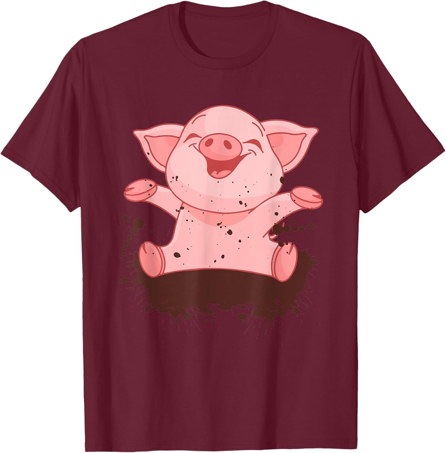 Happy Pig Playing In The Mud Funny Animal Lover Costume T-Shirt - T-Shirt | Maroon