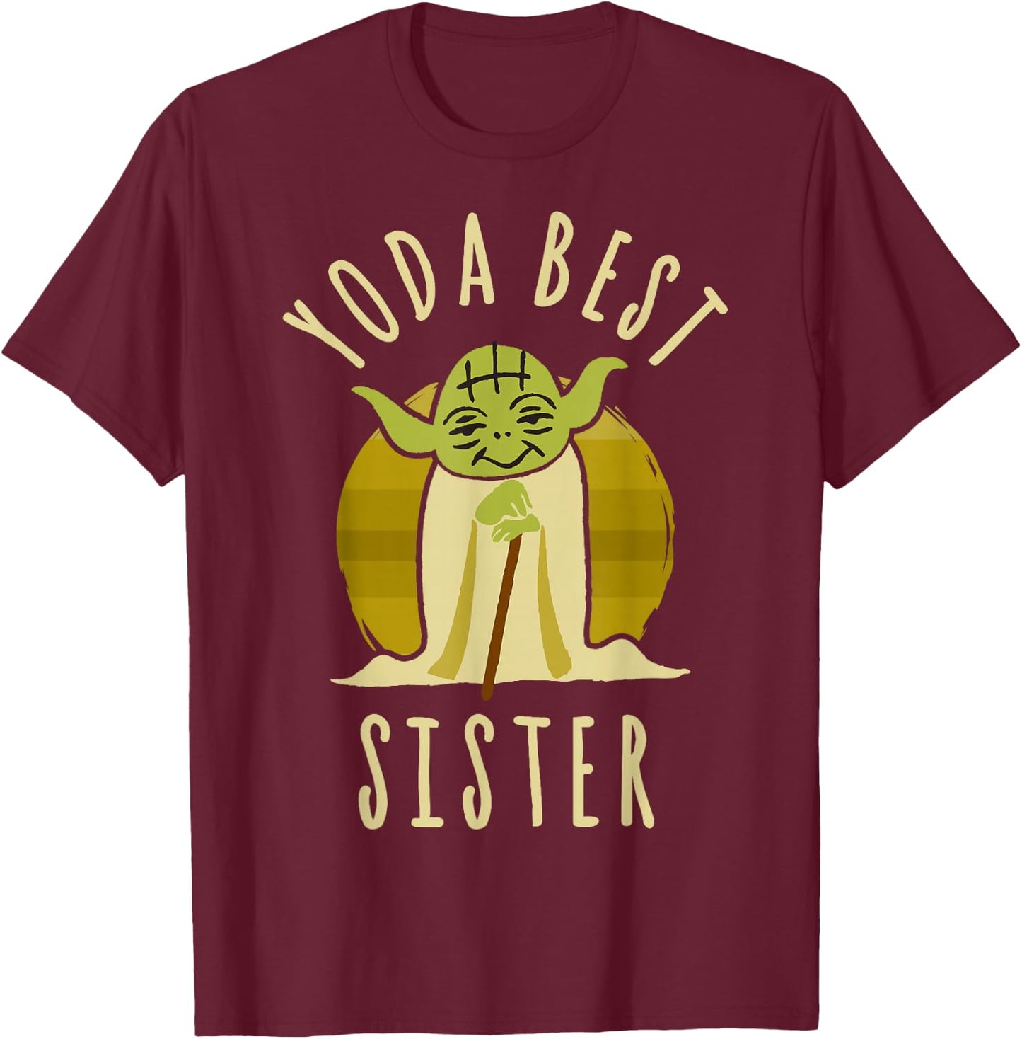 Star Wars Yoda Best Sister Cartoon Yoda T-Shirt - T-Shirt | Maroon