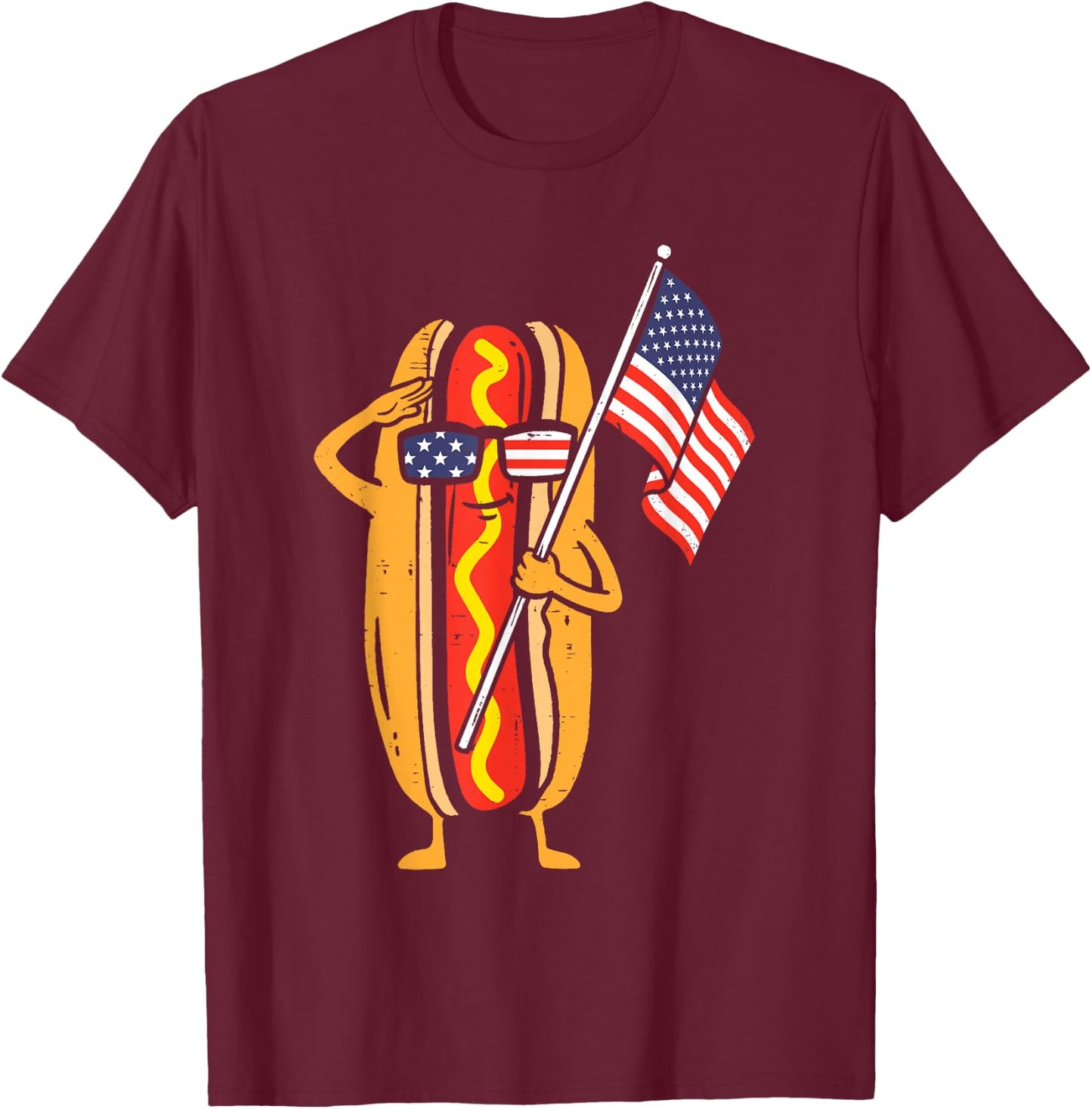 Funny Hotdog American Flag USA 4th of July Patriotic Men T-Shirt - T-Shirt | Maroon