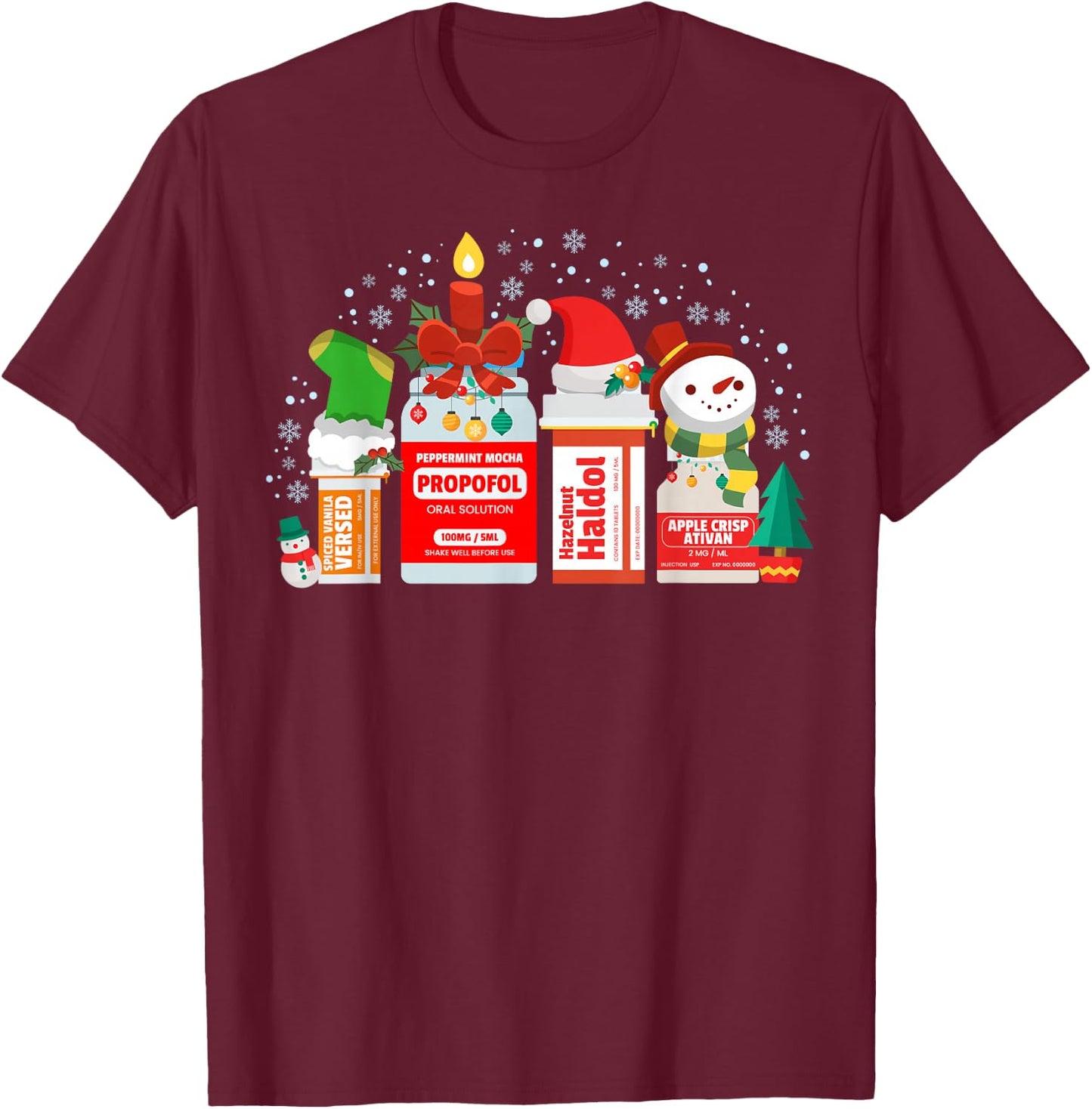 Christmas ICU Nurse Happy Nursemas Xmas Holiday Pajama RN T-Shirt - T-Shirt | Maroon