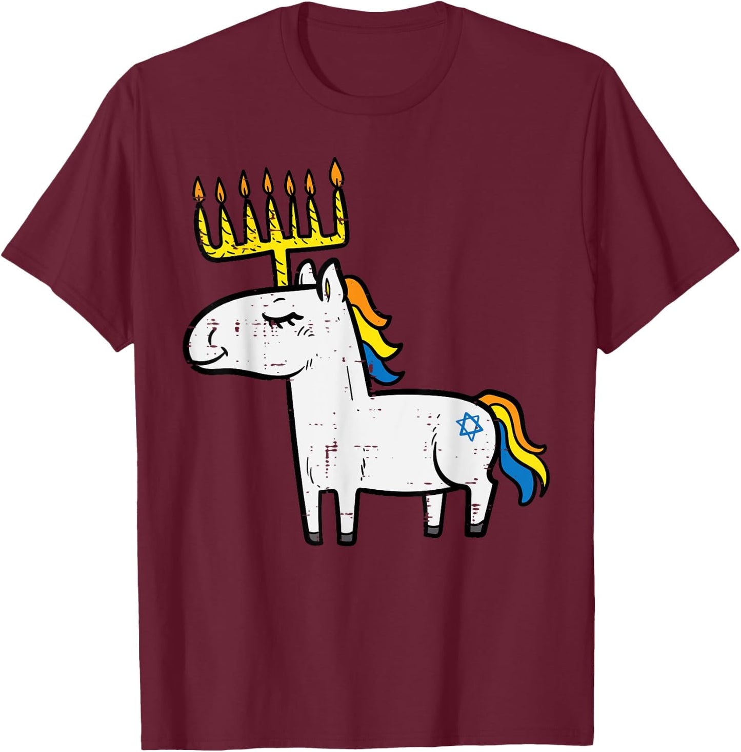 Menorah Unicorn Jewnicorn Hanukkah Pajamas Chanukah PJs Girl T-Shirt - T-Shirt | Maroon