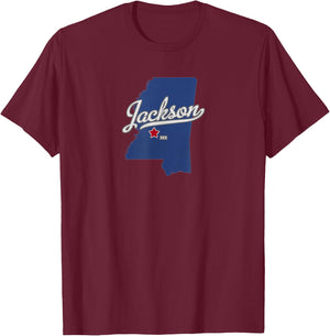 Jackson Mississippi MS Map T-Shirt - T-Shirt | Maroon