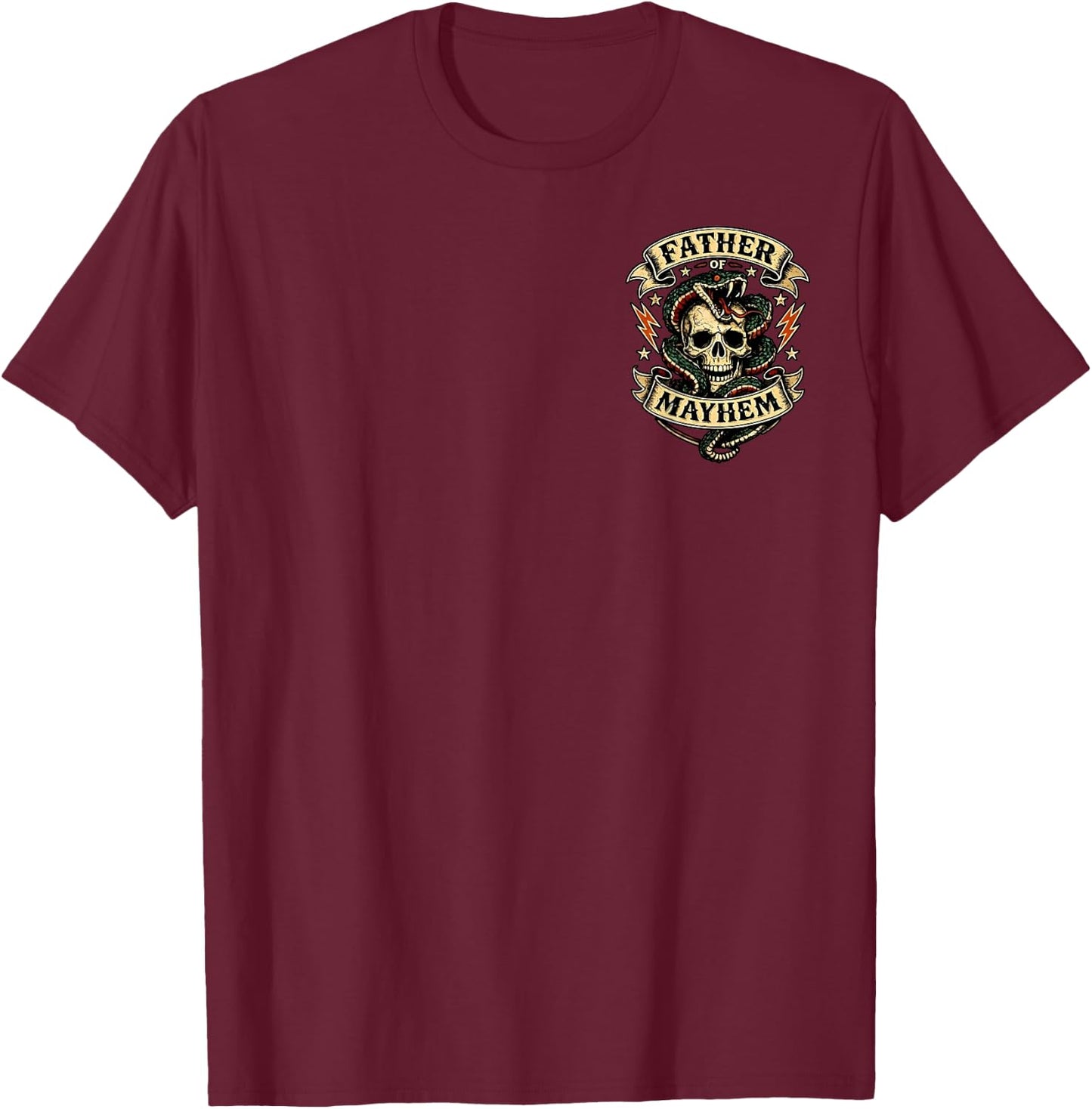 (2 Sided) Father of Mayhem Men Dad Funny Father's Day T-Shirt - T-Shirt | Maroon