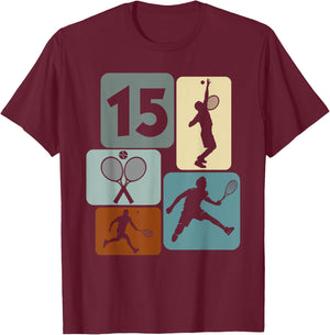 15e anniversaire Joueur de tennis 15 ans Tennis garçons T-Shirt - T-Shirt | Maroon