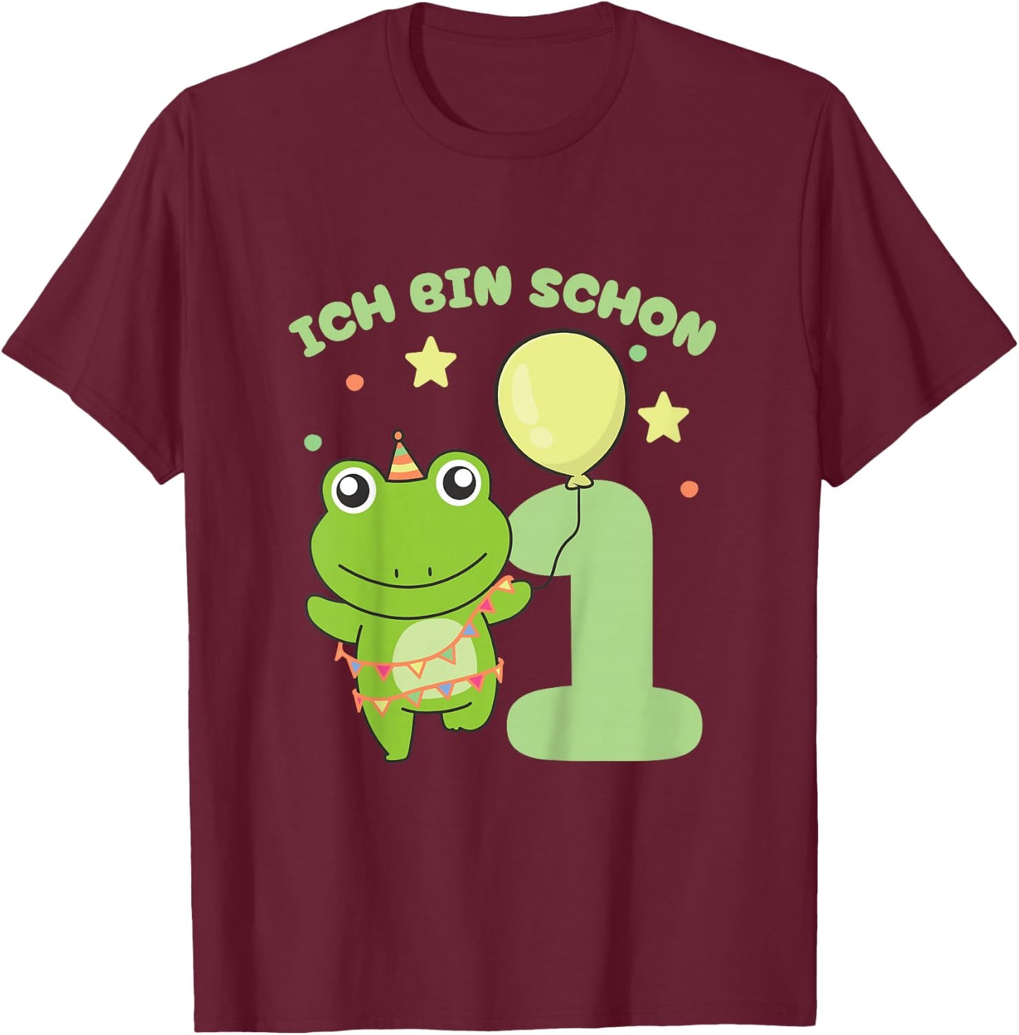 Frosch Ich bin schon 1 Frösche Geburtstags Kinder T-Shirt - T-Shirt | Maroon