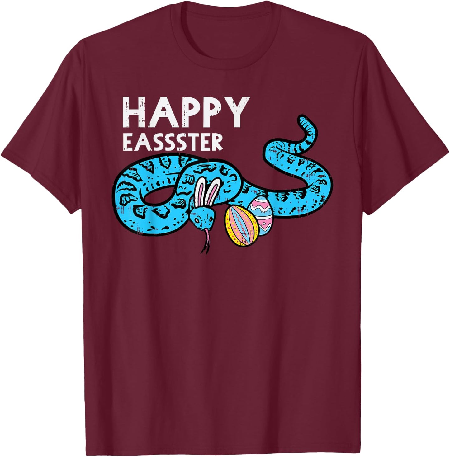Happy Easter Snake Bunny Funny Egg Hunt Animal Men Women Kid T-Shirt - T-Shirt | Maroon