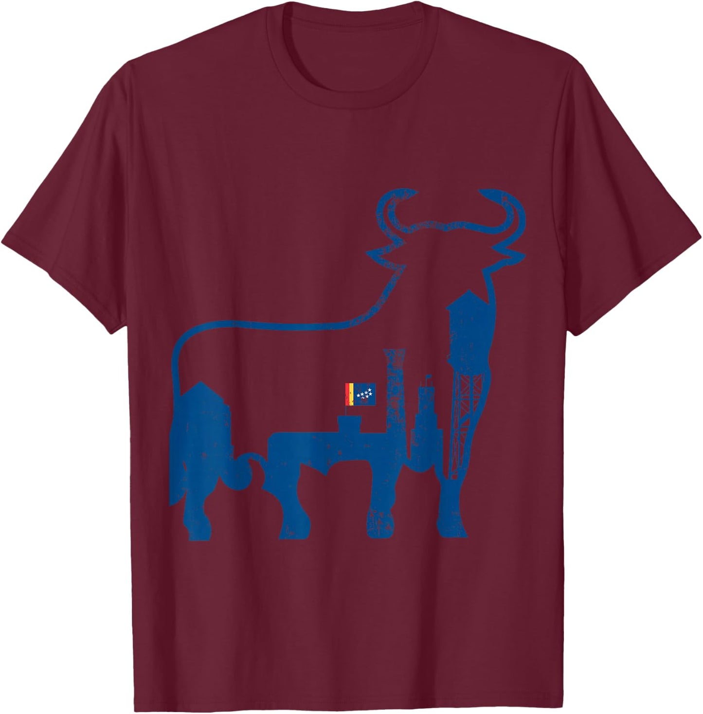 Durham NC City Skyline Standing Bull Silhouette T-Shirt - T-Shirt | Maroon