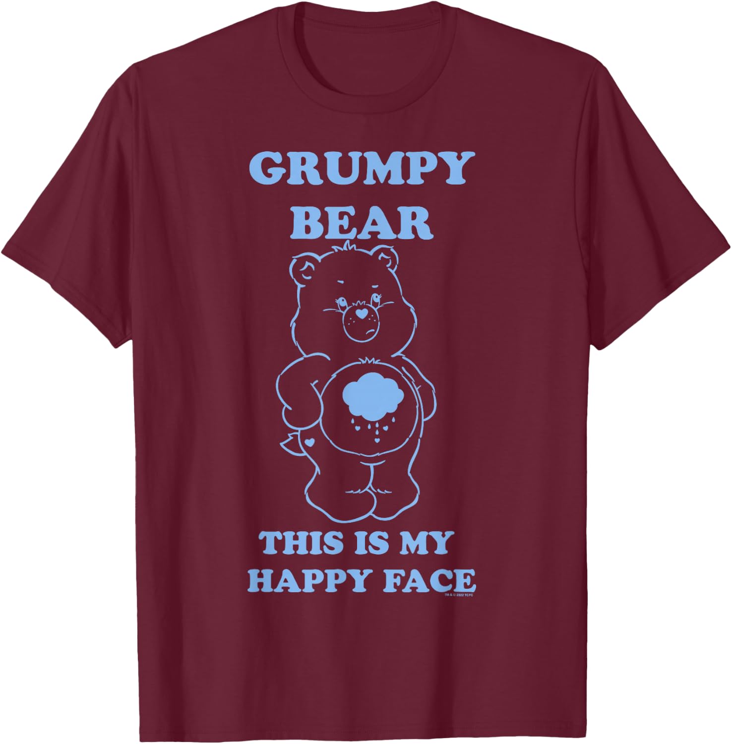 Care Bears Grumpy Bear This Is My Happy Face Costume , Black, S T-Shirt - T-Shirt | Maroon