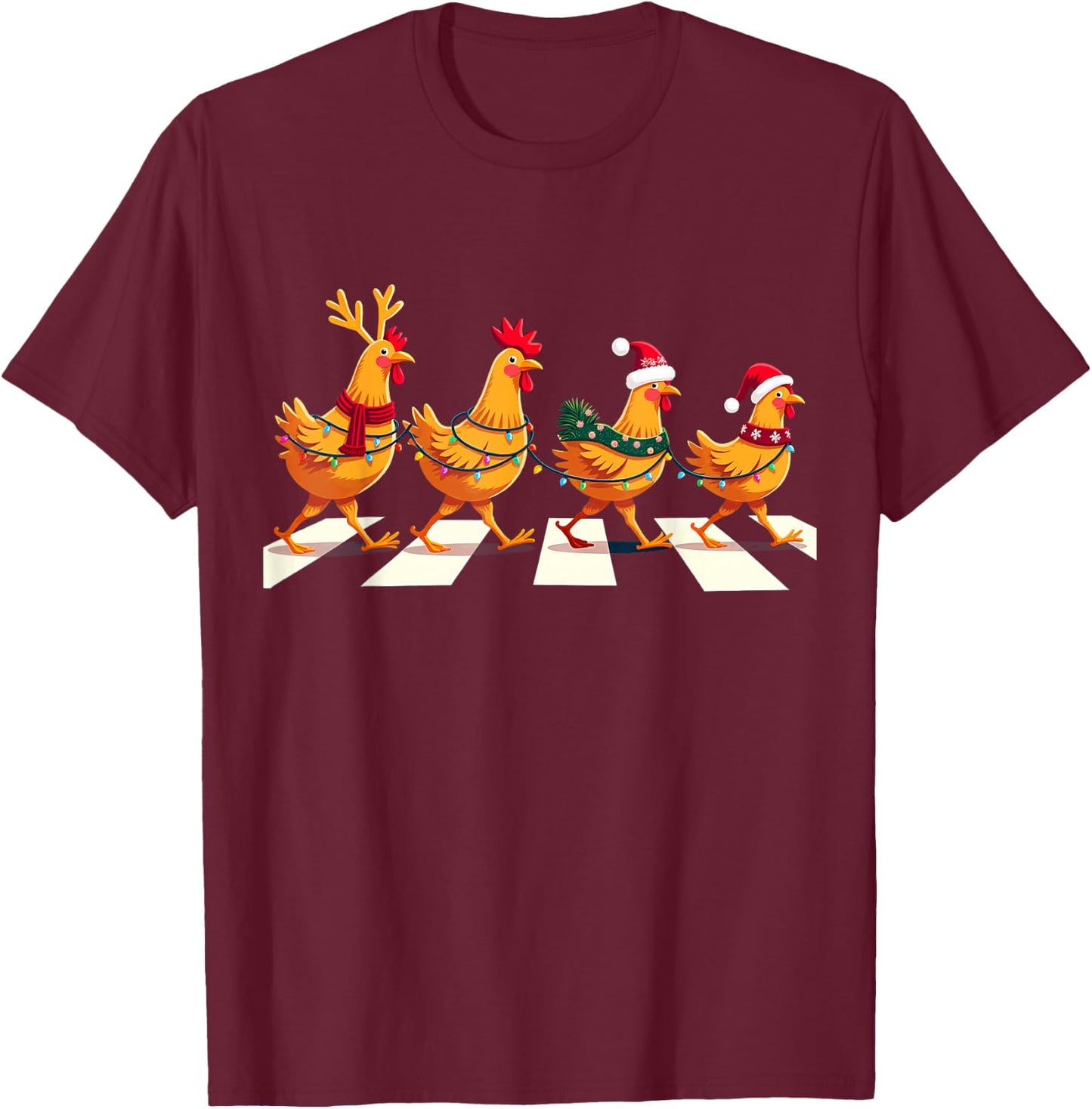 Rhode Island Red Chicken Crossing Road Xmas T-Shirt - T-Shirt | Maroon